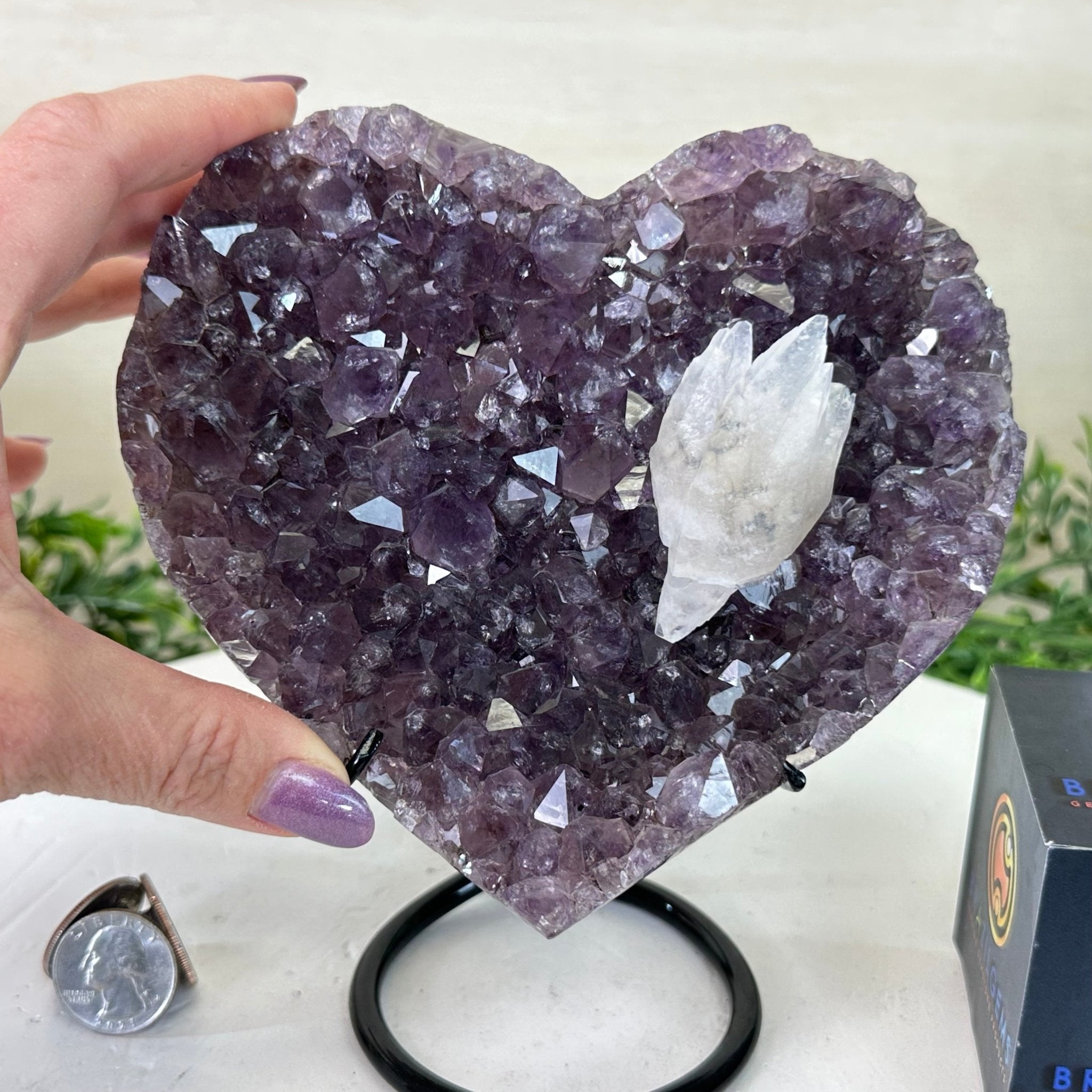 Amethyst Heart Geode on a Metal Stand, 3.3 lbs & 6.7" Tall #5463 - 0345 - Brazil GemsBrazil GemsAmethyst Heart Geode on a Metal Stand, 3.3 lbs & 6.7" Tall #5463 - 0345Hearts5463 - 0345