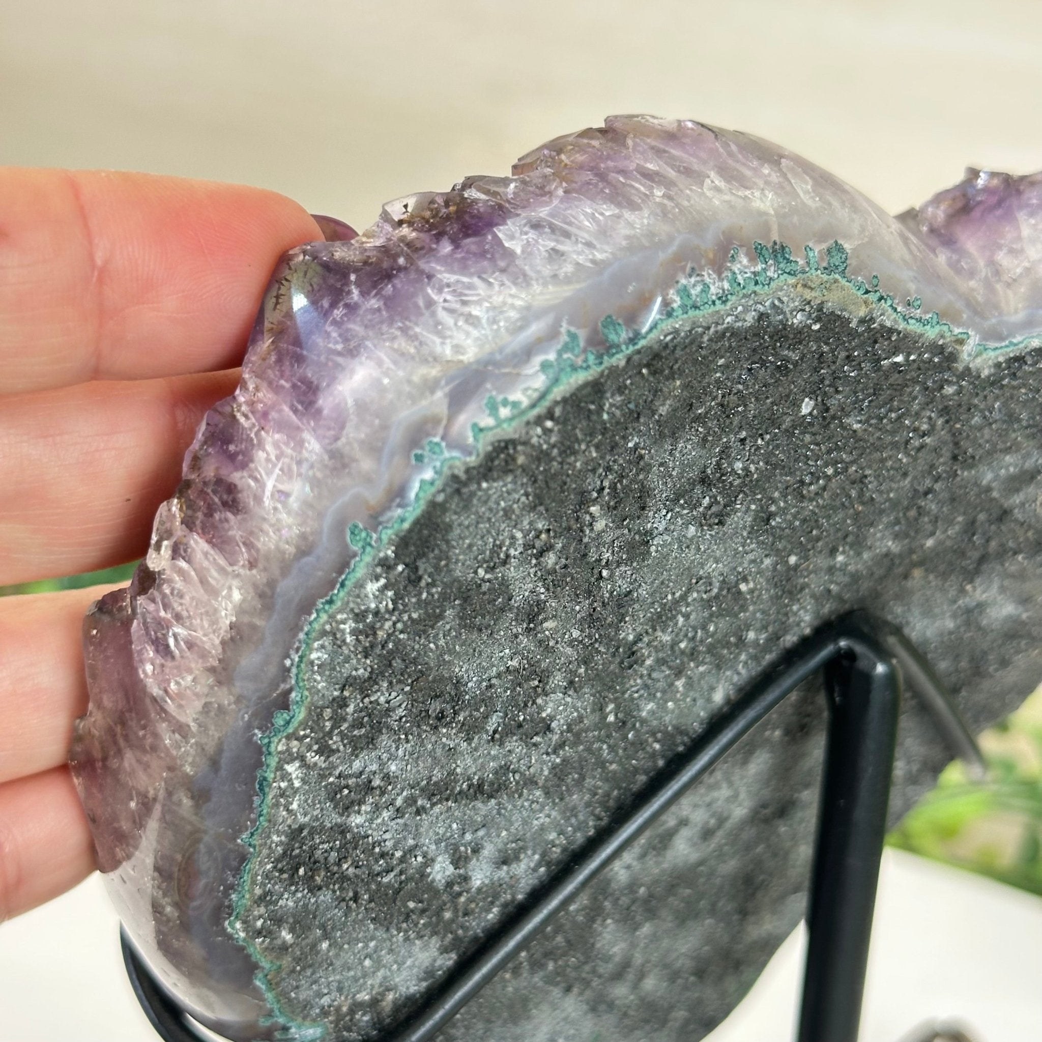 Amethyst Heart Geode on a Metal Stand, 3.3 lbs & 7.5" Tall #5463 - 0317 - Brazil GemsBrazil GemsAmethyst Heart Geode on a Metal Stand, 3.3 lbs & 7.5" Tall #5463 - 0317Hearts5463 - 0317