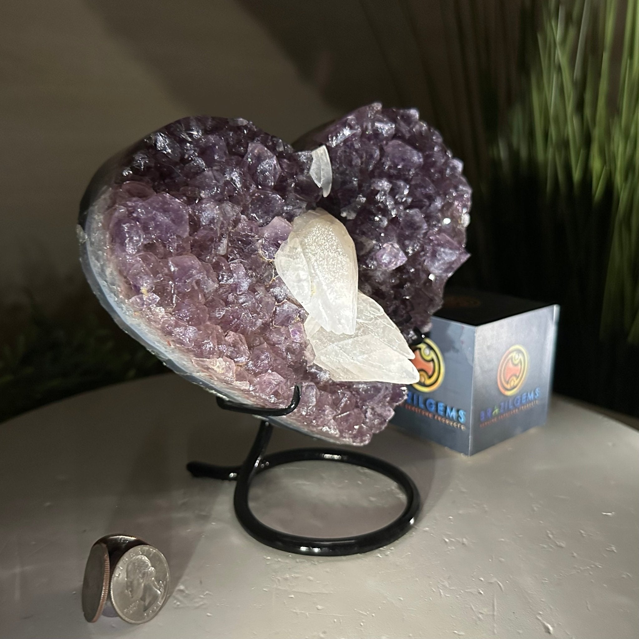 Amethyst Heart Geode on a Metal Stand, 3.5 lbs & 6.5" Tall #5463 - 0346 - Brazil GemsBrazil GemsAmethyst Heart Geode on a Metal Stand, 3.5 lbs & 6.5" Tall #5463 - 0346Hearts5463 - 0346