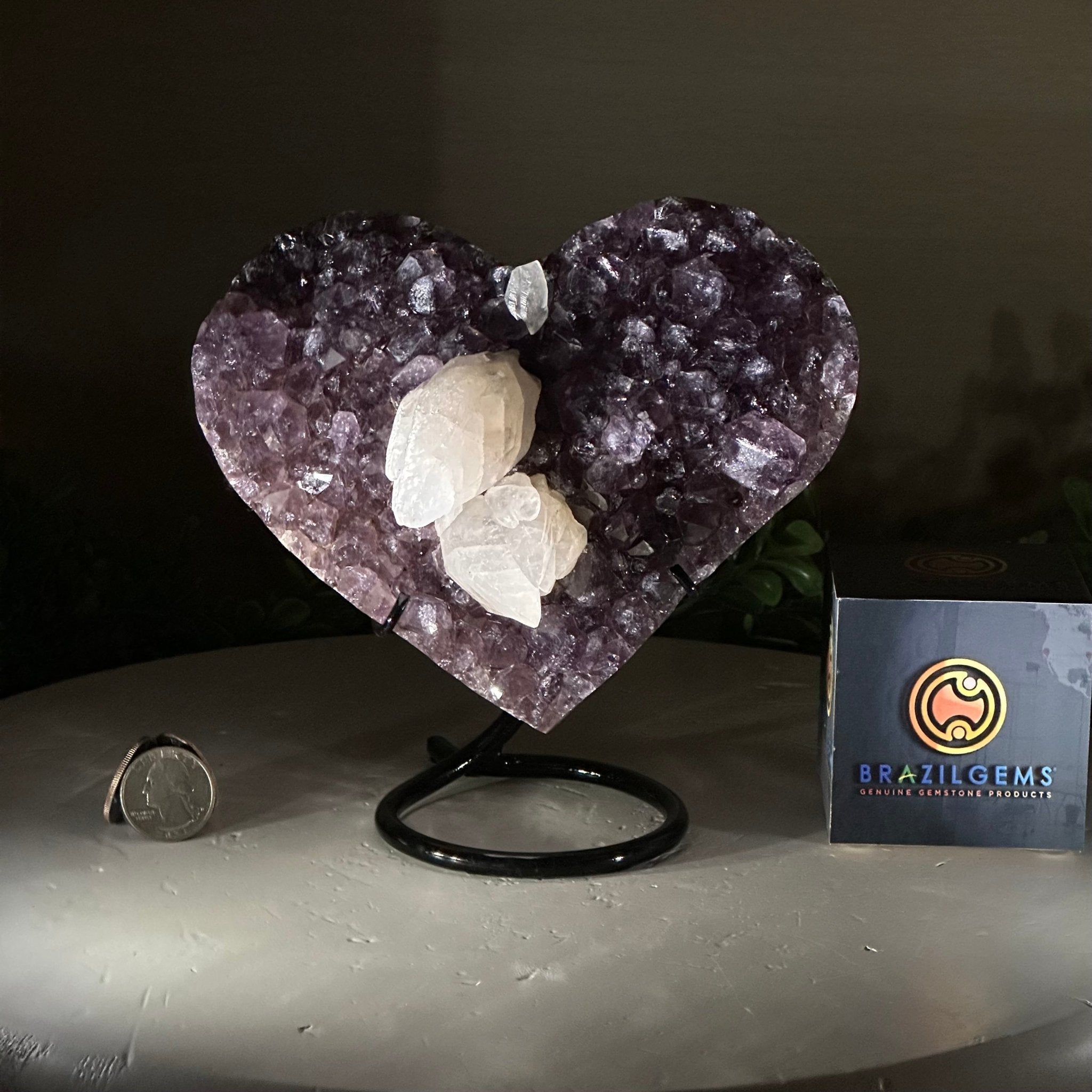 Amethyst Heart Geode on a Metal Stand, 3.5 lbs & 6.5" Tall #5463 - 0346 - Brazil GemsBrazil GemsAmethyst Heart Geode on a Metal Stand, 3.5 lbs & 6.5" Tall #5463 - 0346Hearts5463 - 0346