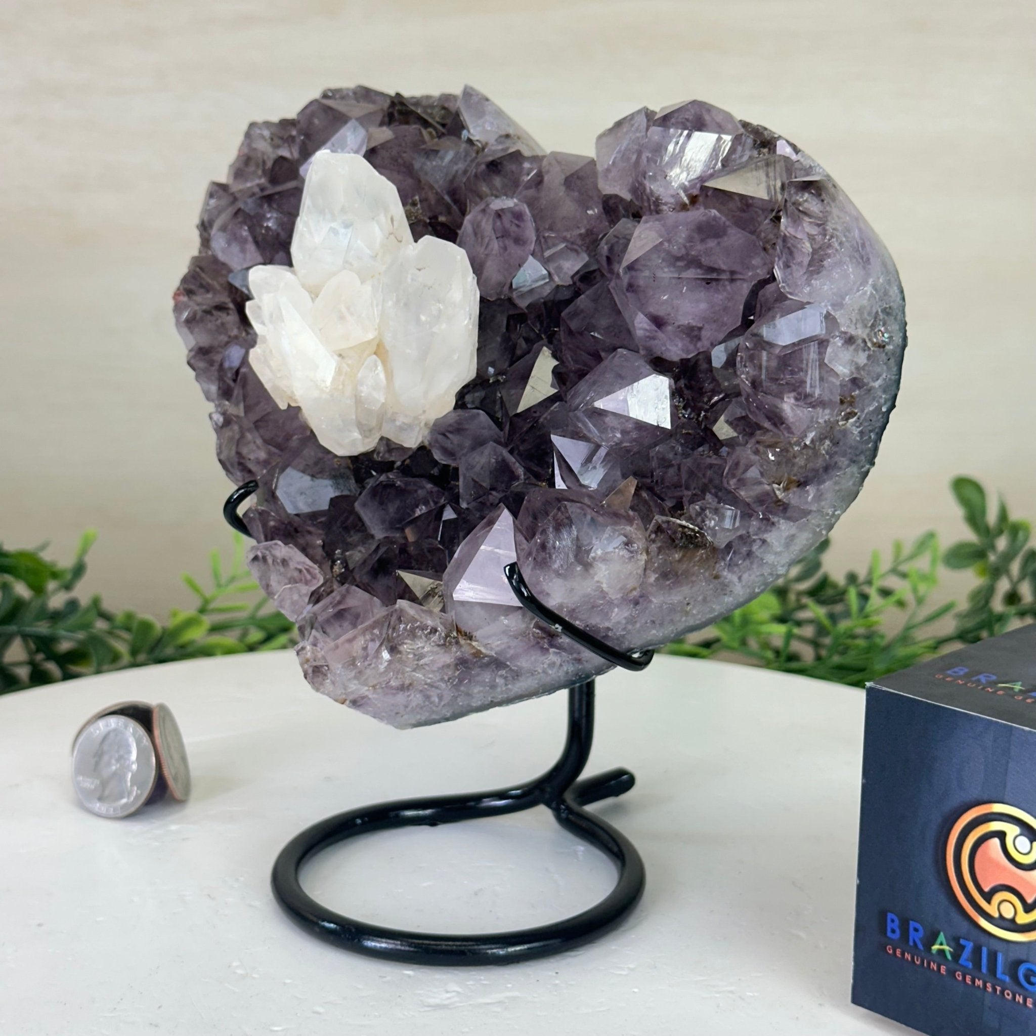 Amethyst Heart Geode on a Metal Stand, 3.5 lbs & 6.8" Tall #5463 - 0347 - Brazil GemsBrazil GemsAmethyst Heart Geode on a Metal Stand, 3.5 lbs & 6.8" Tall #5463 - 0347Hearts5463 - 0347