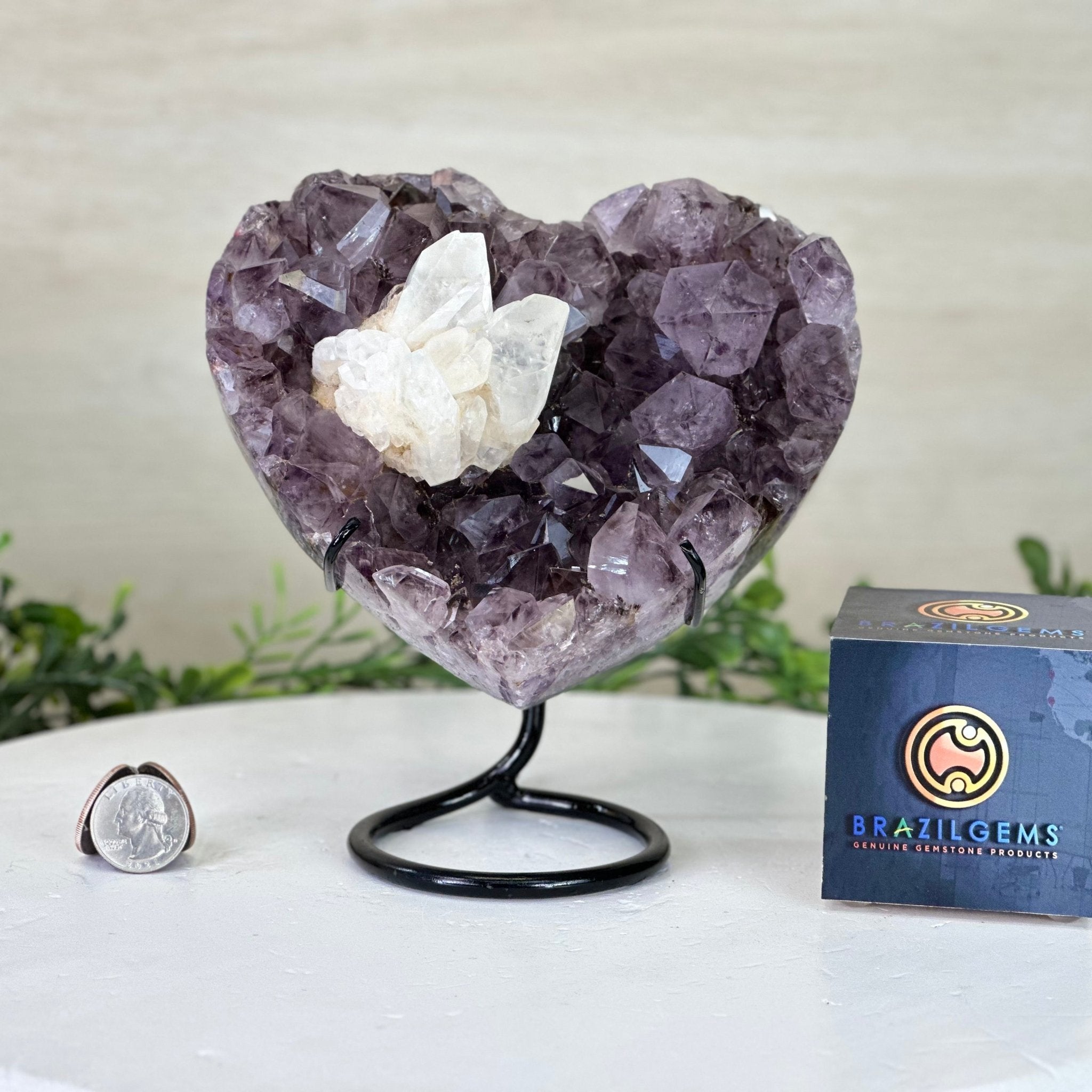 Amethyst Heart Geode on a Metal Stand, 3.5 lbs & 6.8" Tall #5463 - 0347 - Brazil GemsBrazil GemsAmethyst Heart Geode on a Metal Stand, 3.5 lbs & 6.8" Tall #5463 - 0347Hearts5463 - 0347