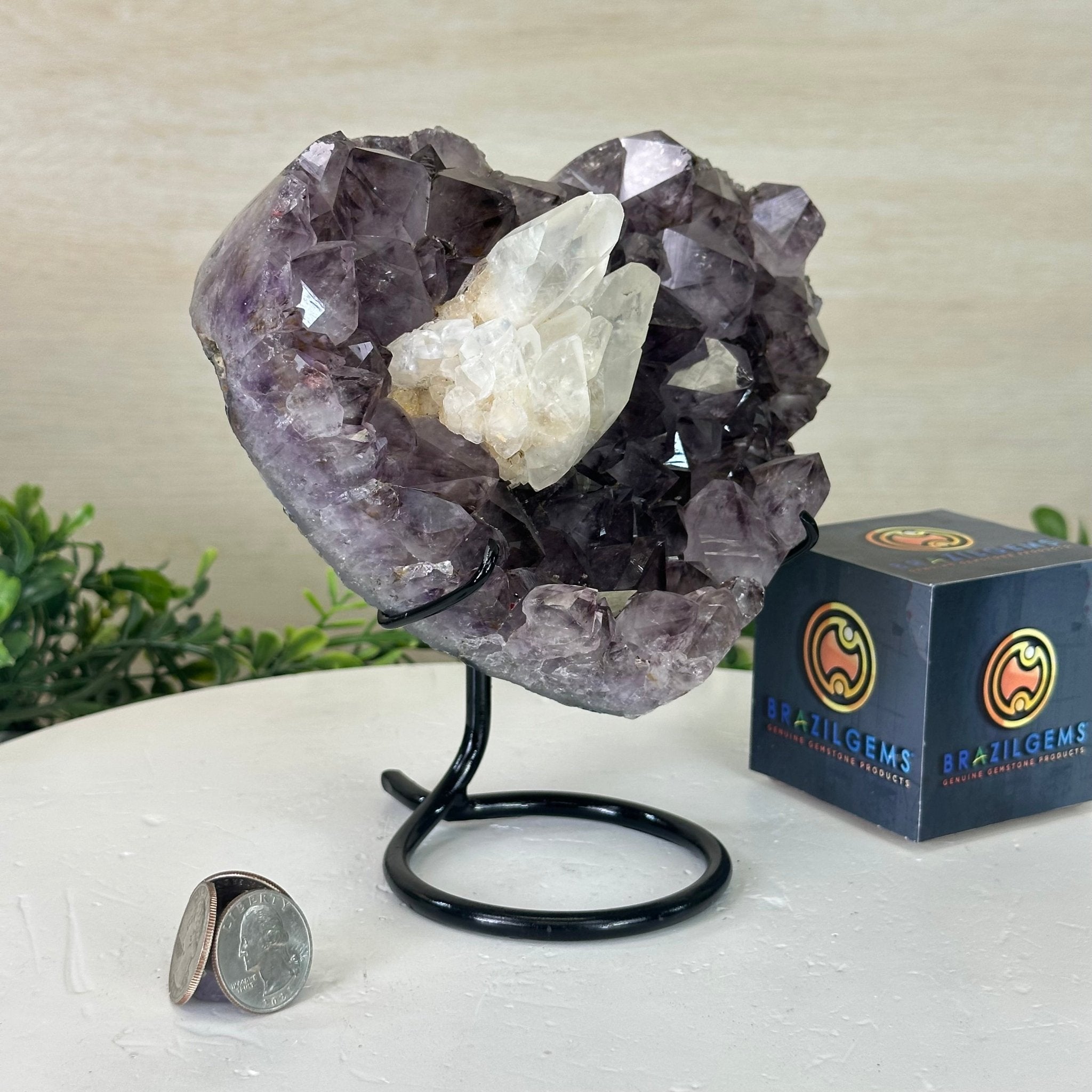 Amethyst Heart Geode on a Metal Stand, 3.5 lbs & 6.8" Tall #5463 - 0347 - Brazil GemsBrazil GemsAmethyst Heart Geode on a Metal Stand, 3.5 lbs & 6.8" Tall #5463 - 0347Hearts5463 - 0347