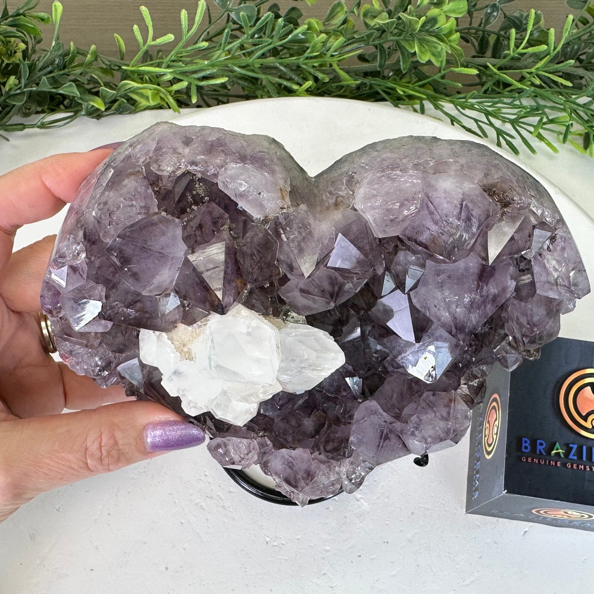 Amethyst Heart Geode on a Metal Stand, 3.5 lbs & 6.8" Tall #5463 - 0347 - Brazil GemsBrazil GemsAmethyst Heart Geode on a Metal Stand, 3.5 lbs & 6.8" Tall #5463 - 0347Hearts5463 - 0347