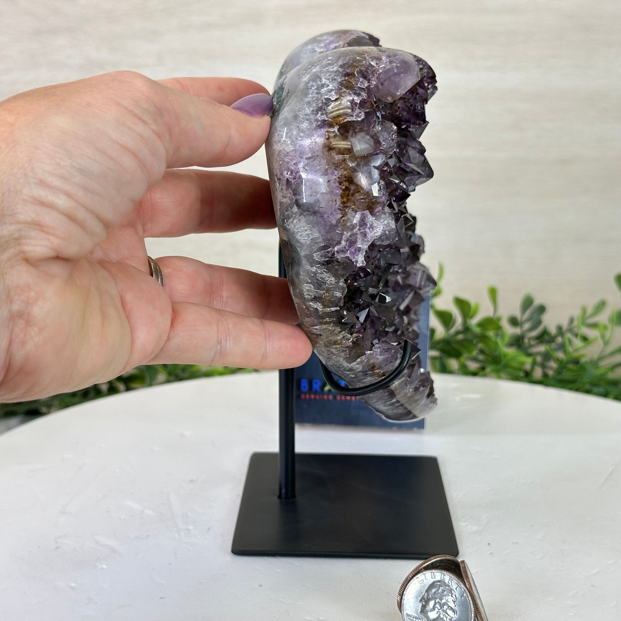 Amethyst Heart Geode on a Metal Stand, 3.8 lbs & 7.2" Tall #5463 - 0319 - Brazil GemsBrazil GemsAmethyst Heart Geode on a Metal Stand, 3.8 lbs & 7.2" Tall #5463 - 0319Hearts5463 - 0319