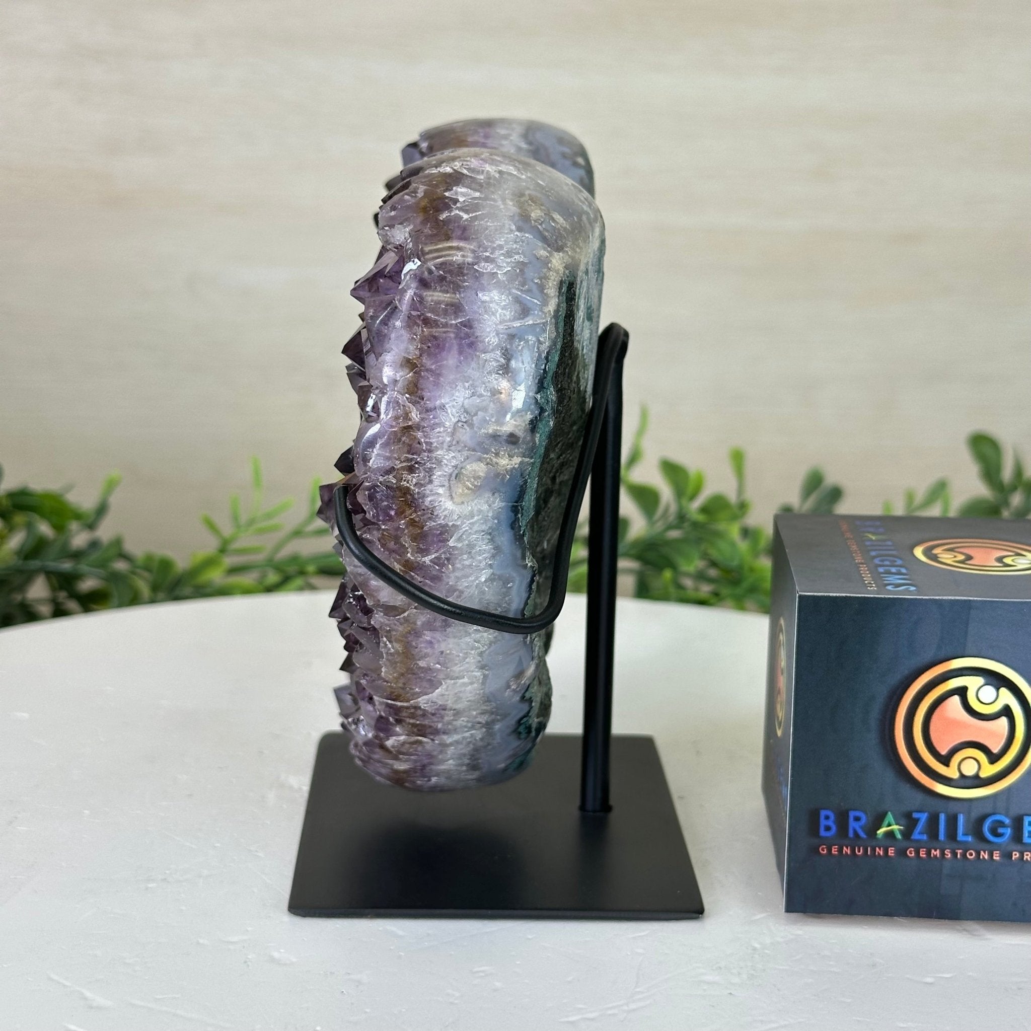 Amethyst Heart Geode on a Metal Stand, 3.9 lbs & 5.9" Tall #5463 - 0321 - Brazil GemsBrazil GemsAmethyst Heart Geode on a Metal Stand, 3.9 lbs & 5.9" Tall #5463 - 0321Hearts5463 - 0321