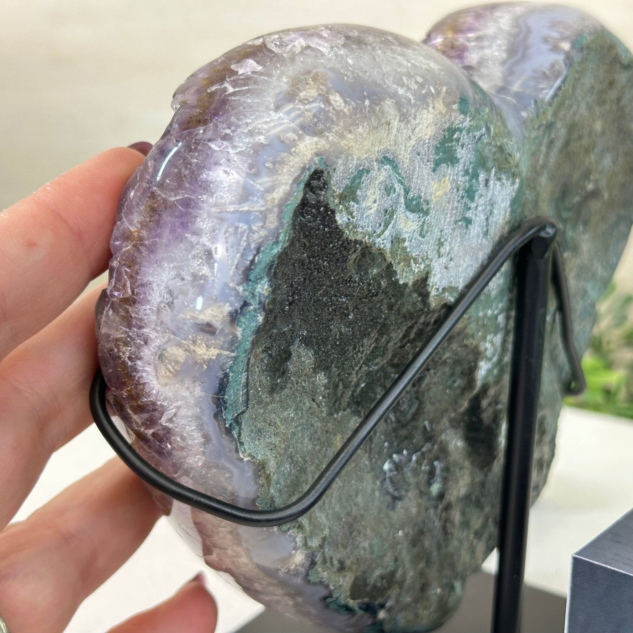 Amethyst Heart Geode on a Metal Stand, 3.9 lbs & 5.9" Tall #5463 - 0321 - Brazil GemsBrazil GemsAmethyst Heart Geode on a Metal Stand, 3.9 lbs & 5.9" Tall #5463 - 0321Hearts5463 - 0321