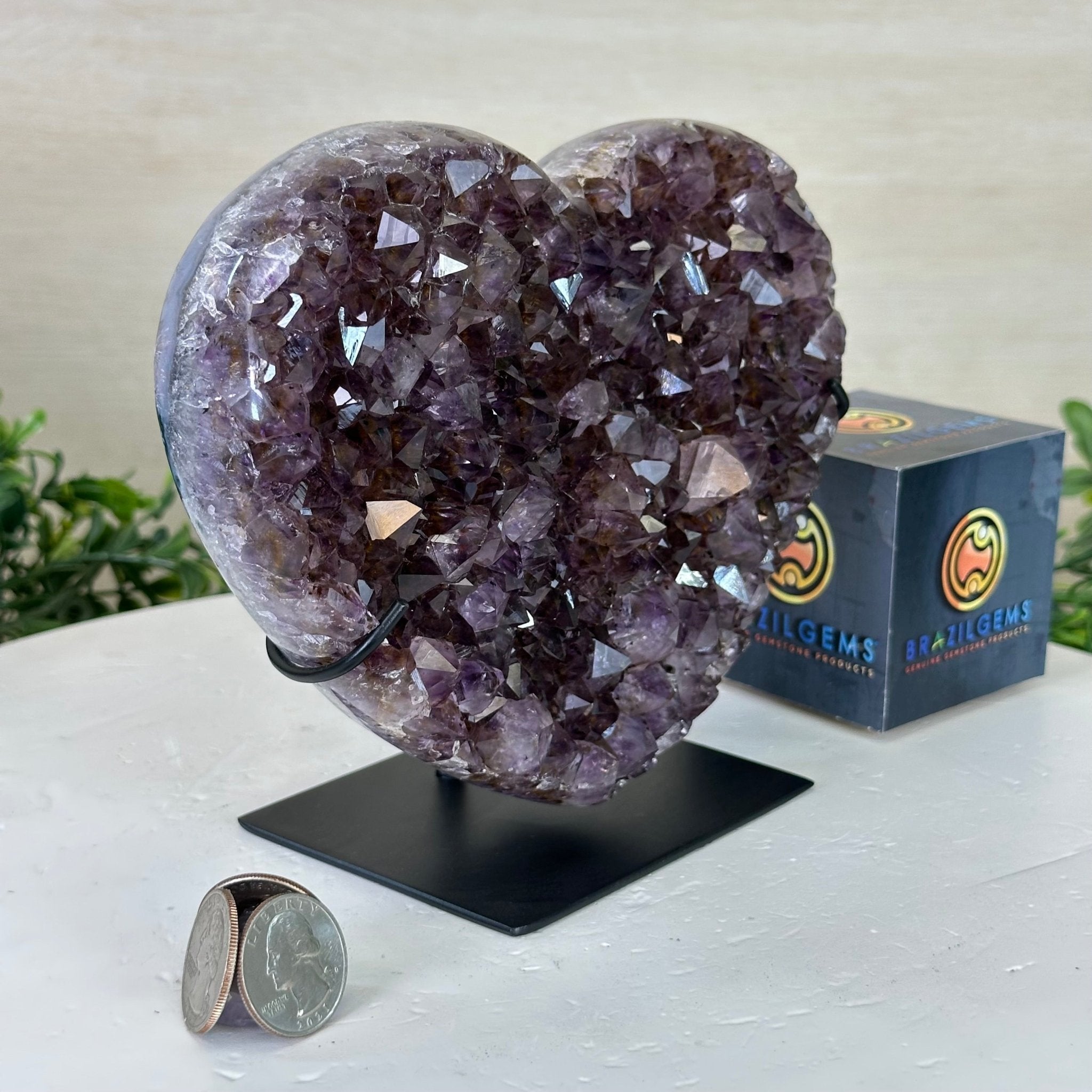 Amethyst Heart Geode on a Metal Stand, 3.9 lbs & 5.9" Tall #5463 - 0321 - Brazil GemsBrazil GemsAmethyst Heart Geode on a Metal Stand, 3.9 lbs & 5.9" Tall #5463 - 0321Hearts5463 - 0321