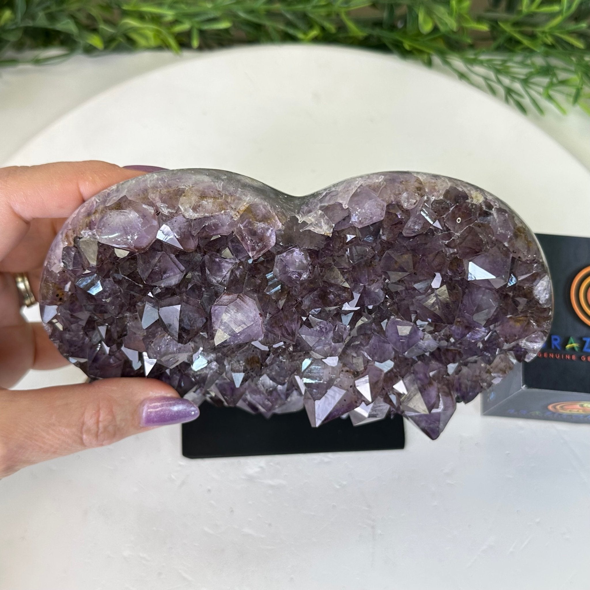 Amethyst Heart Geode on a Metal Stand, 3.9 lbs & 6.2" Tall #5463 - 0320 - Brazil GemsBrazil GemsAmethyst Heart Geode on a Metal Stand, 3.9 lbs & 6.2" Tall #5463 - 0320Hearts5463 - 0320