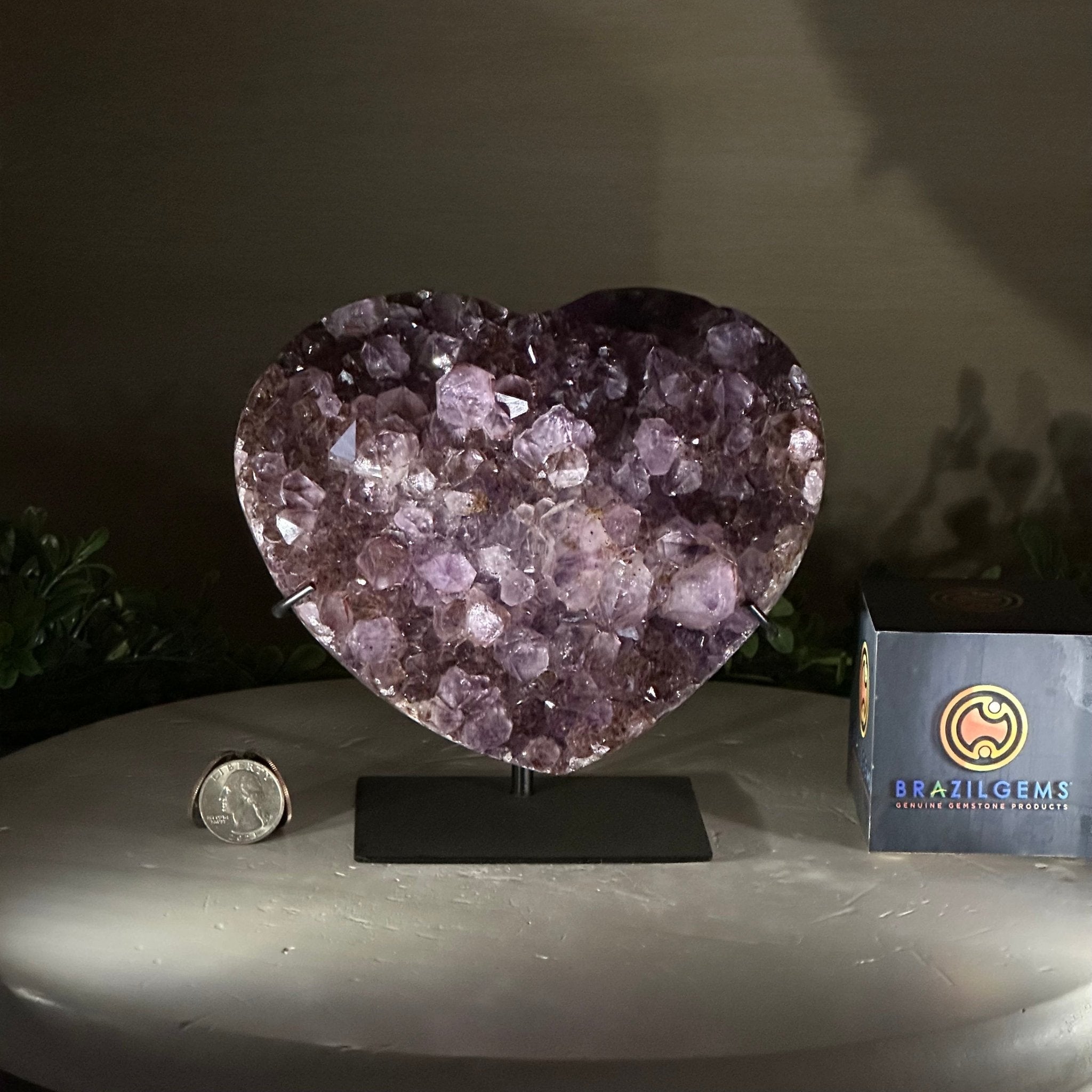 Amethyst Heart Geode on a Metal Stand, 3.9 lbs & 6.2" Tall #5463 - 0320 - Brazil GemsBrazil GemsAmethyst Heart Geode on a Metal Stand, 3.9 lbs & 6.2" Tall #5463 - 0320Hearts5463 - 0320