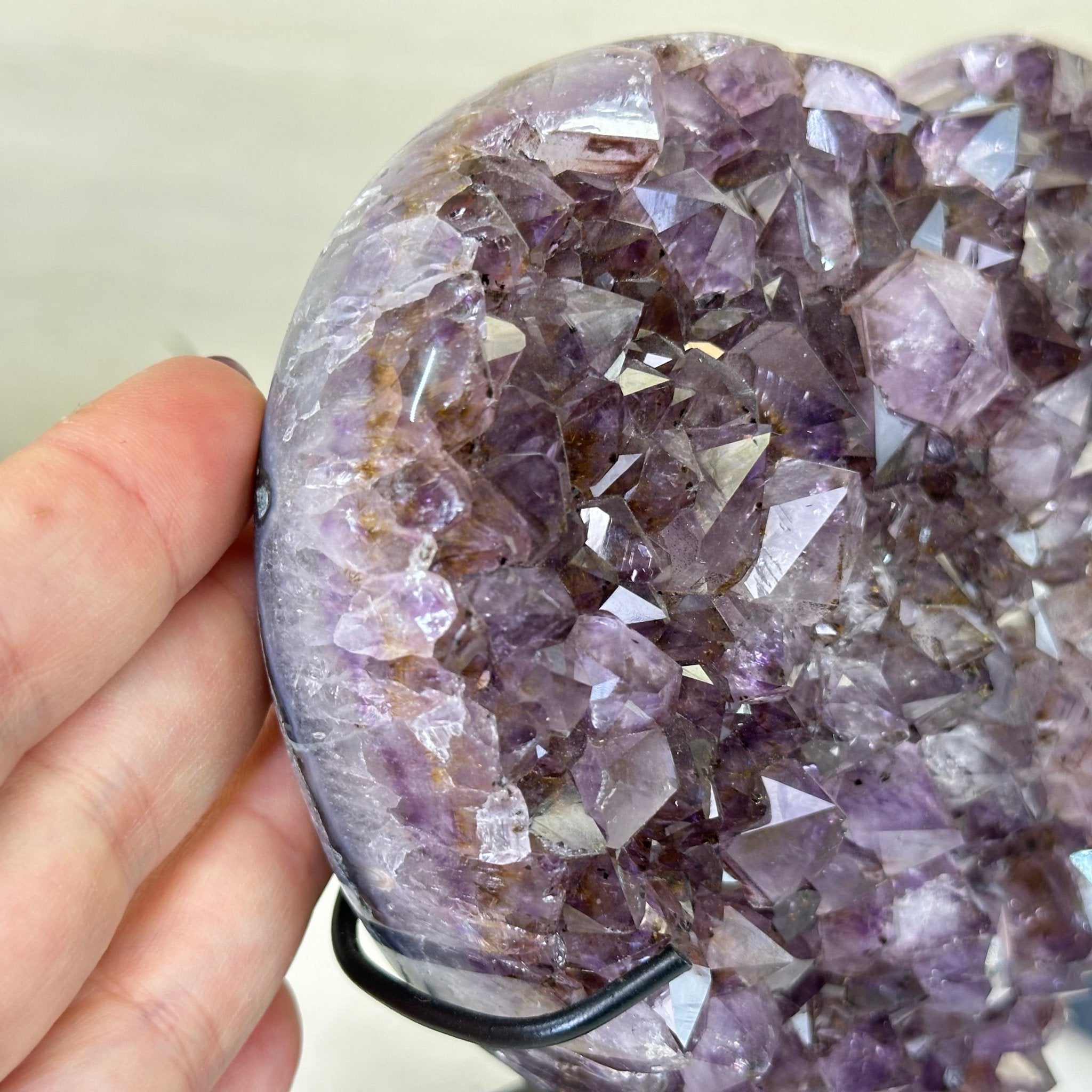 Amethyst Heart Geode on a Metal Stand, 3.9 lbs & 6.2" Tall #5463 - 0320 - Brazil GemsBrazil GemsAmethyst Heart Geode on a Metal Stand, 3.9 lbs & 6.2" Tall #5463 - 0320Hearts5463 - 0320