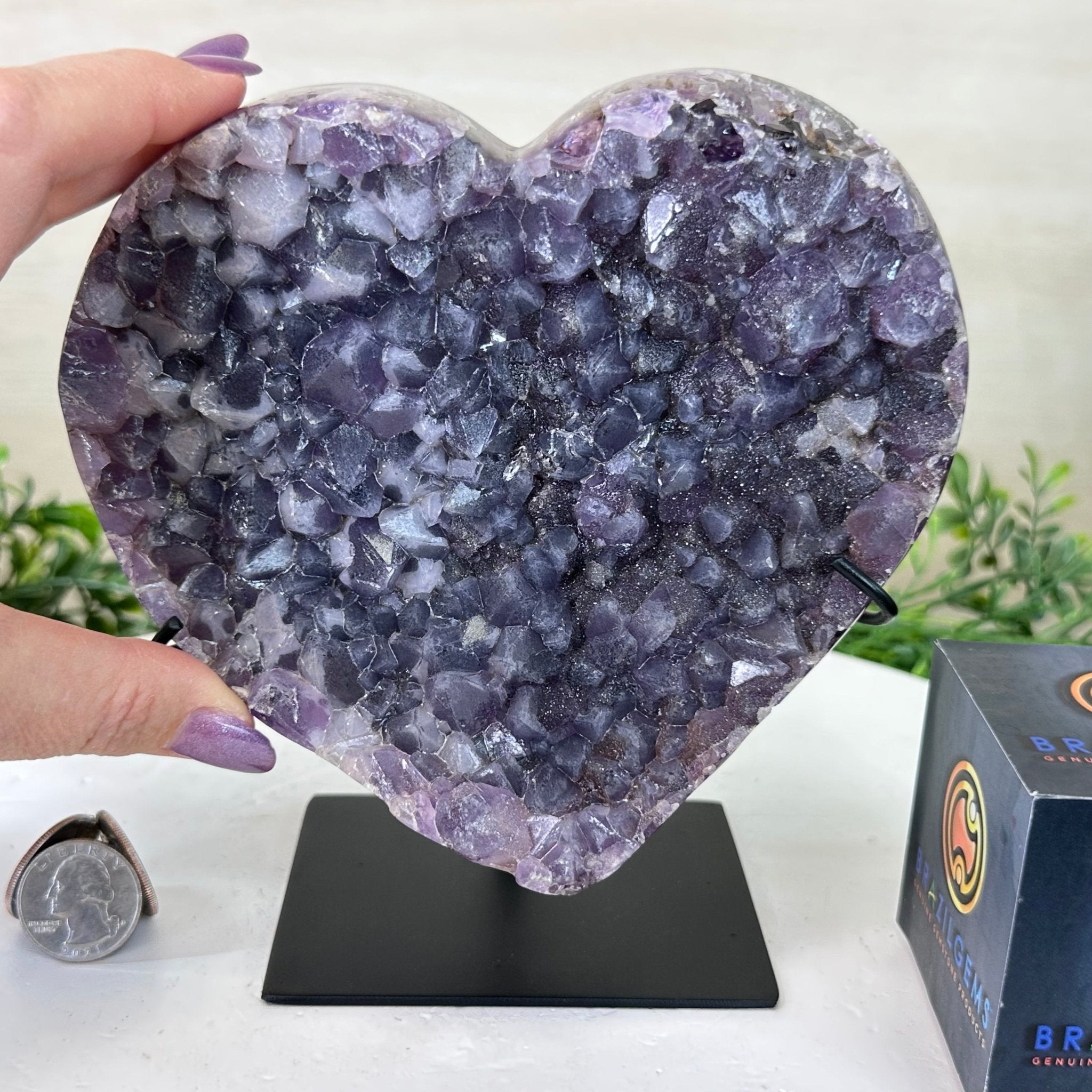 Amethyst Heart Geode on a Metal Stand, 4.1 lbs & 6.9" Tall #5463 - 0323 - Brazil GemsBrazil GemsAmethyst Heart Geode on a Metal Stand, 4.1 lbs & 6.9" Tall #5463 - 0323Hearts5463 - 0323