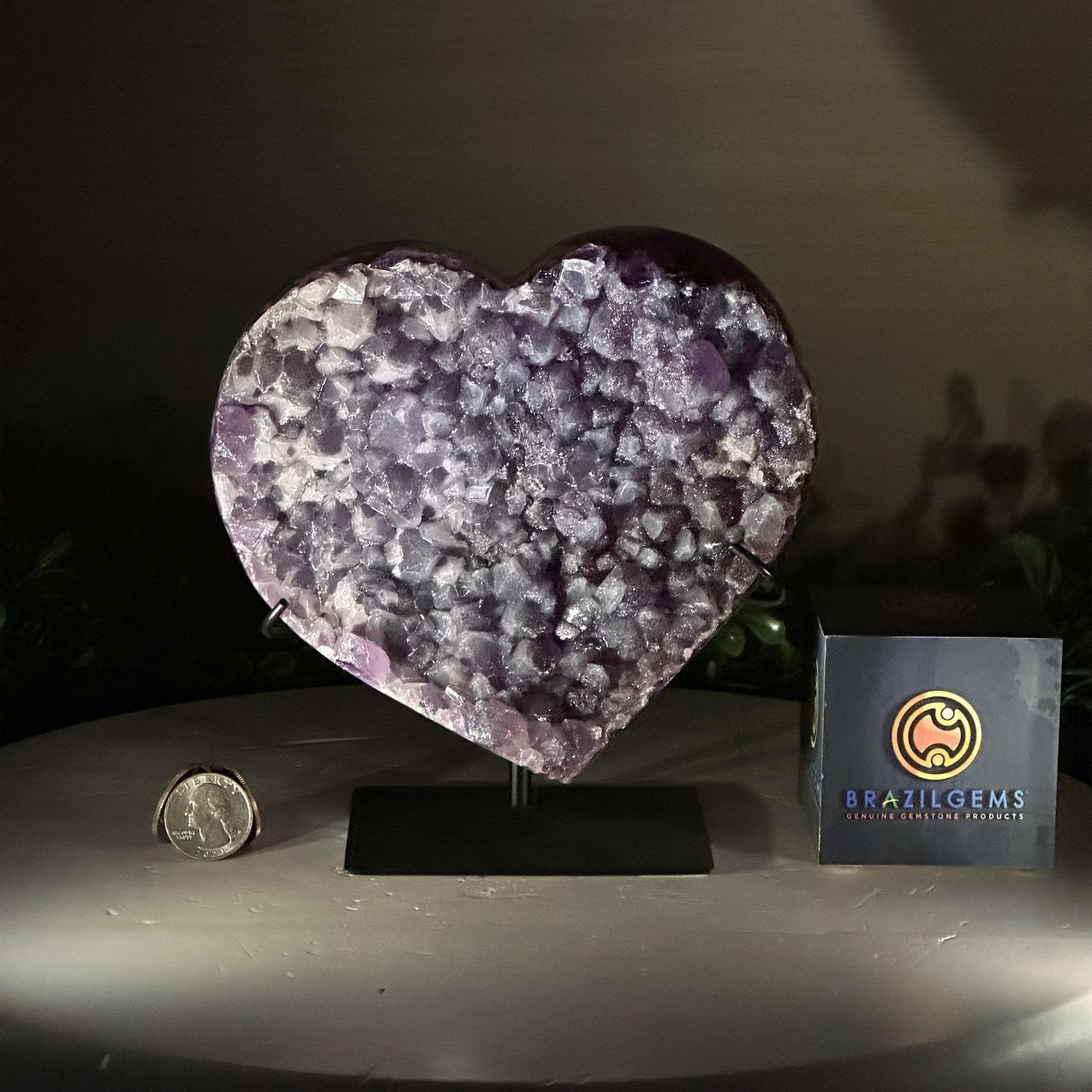 Amethyst Heart Geode on a Metal Stand, 4.1 lbs & 6.9" Tall #5463 - 0323 - Brazil GemsBrazil GemsAmethyst Heart Geode on a Metal Stand, 4.1 lbs & 6.9" Tall #5463 - 0323Hearts5463 - 0323