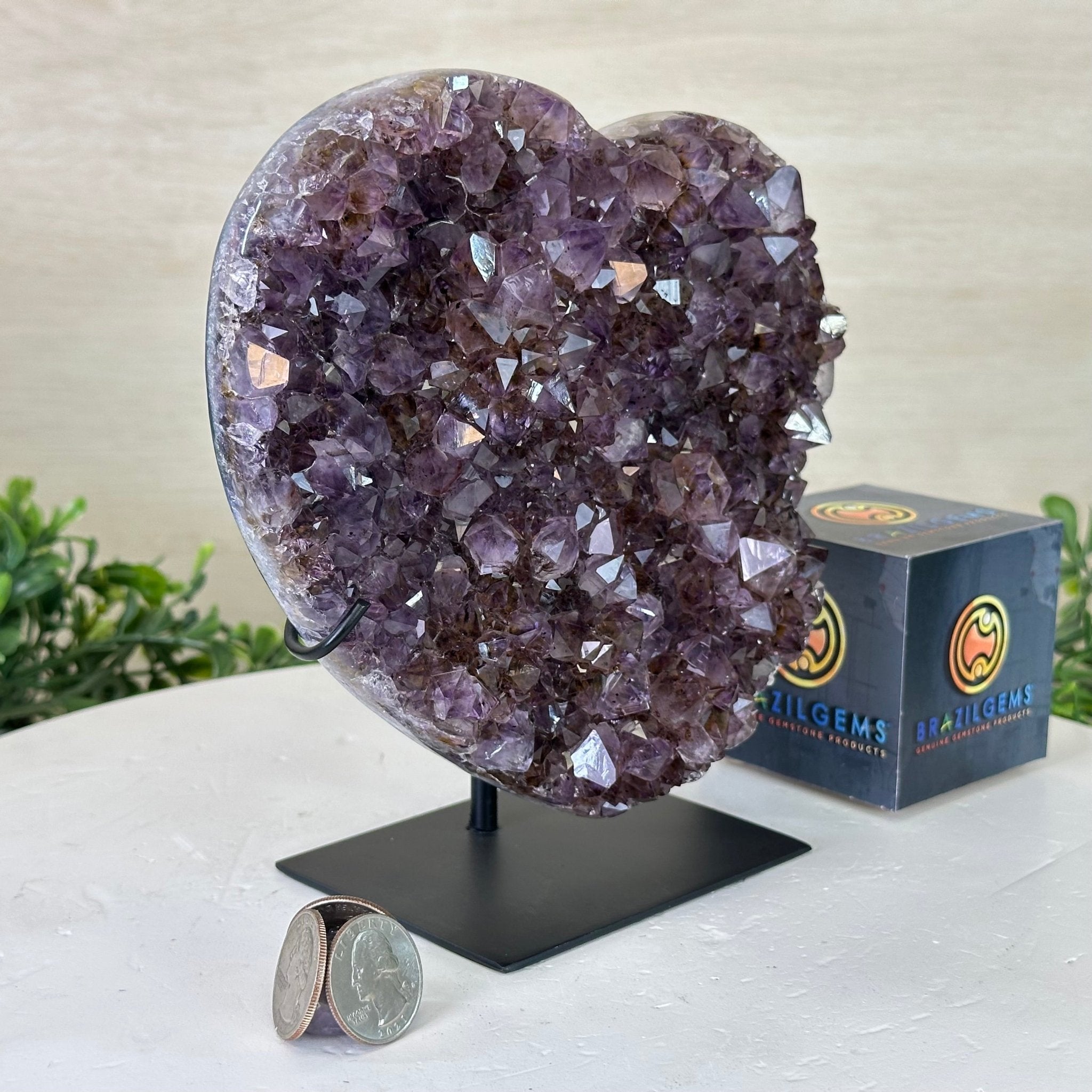 Amethyst Heart Geode on a Metal Stand, 4.3 lbs & 7.1" Tall #5463 - 0324 - Brazil GemsBrazil GemsAmethyst Heart Geode on a Metal Stand, 4.3 lbs & 7.1" Tall #5463 - 0324Hearts5463 - 0324