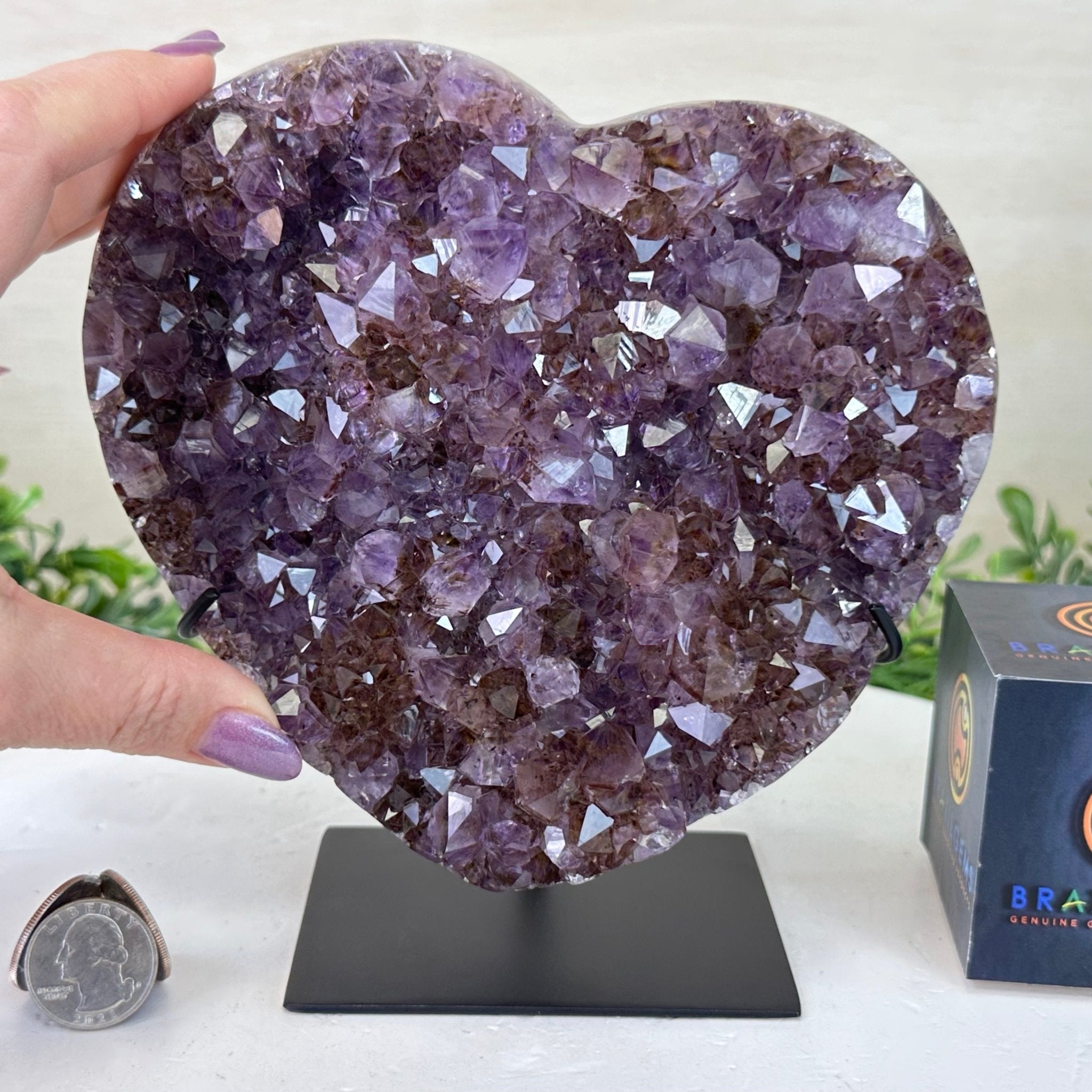 Amethyst Heart Geode on a Metal Stand, 4.3 lbs & 7.1" Tall #5463 - 0324 - Brazil GemsBrazil GemsAmethyst Heart Geode on a Metal Stand, 4.3 lbs & 7.1" Tall #5463 - 0324Hearts5463 - 0324