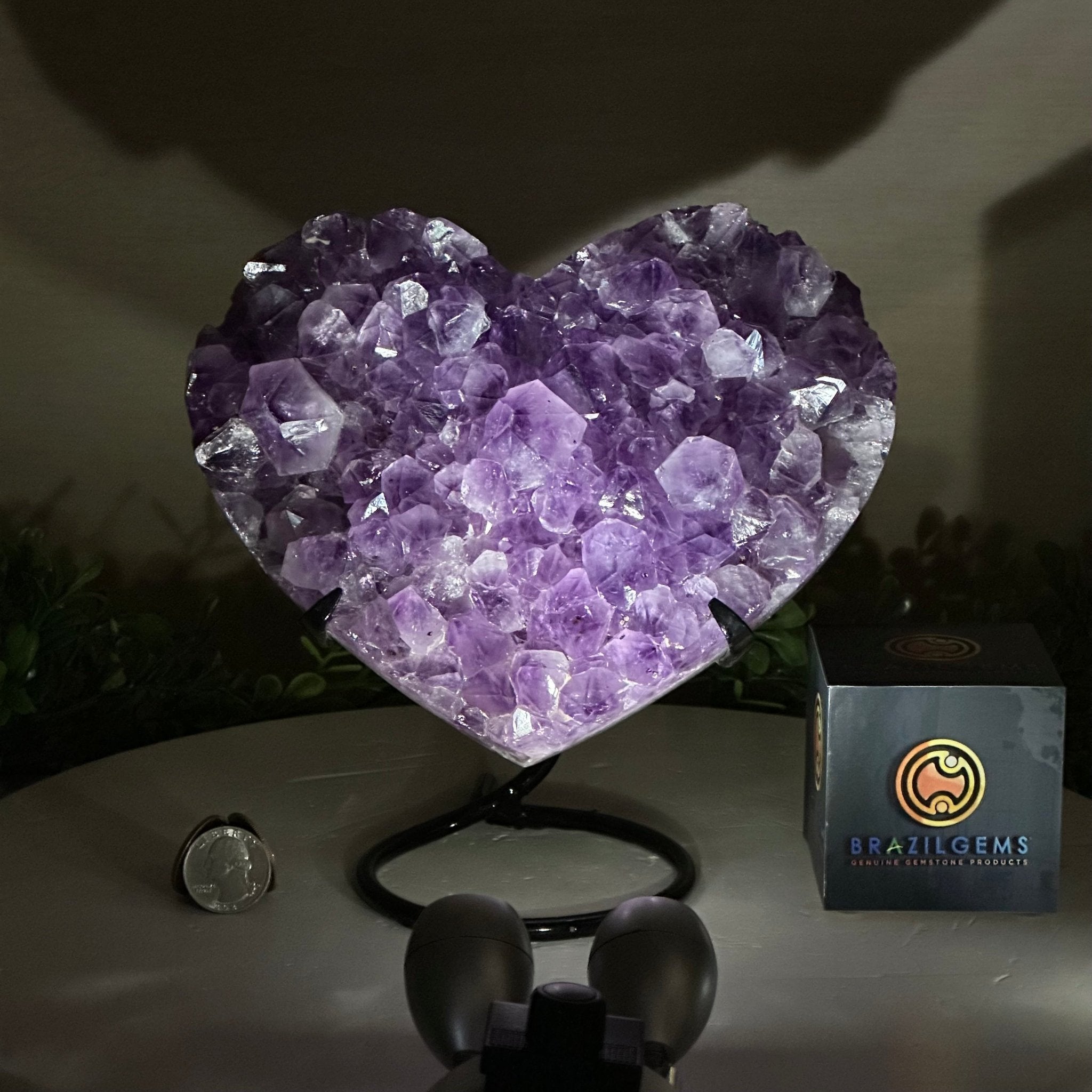 Amethyst Heart Geode on a Metal Stand, 5.1 lbs & 7.6" Tall #5463 - 0325 - Brazil GemsBrazil GemsAmethyst Heart Geode on a Metal Stand, 5.1 lbs & 7.6" Tall #5463 - 0325Hearts5463 - 0325