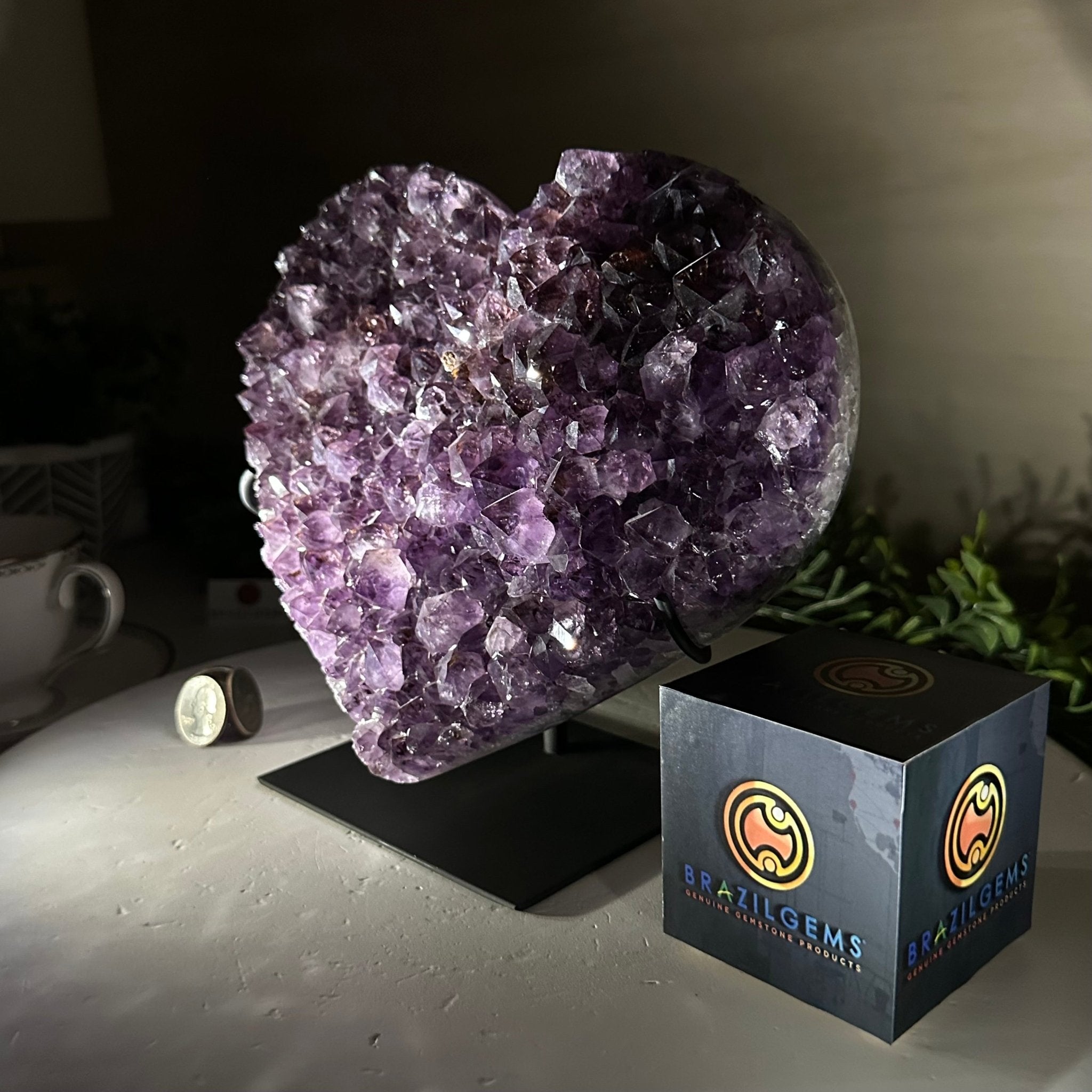 Amethyst Heart Geode on a Metal Stand, 5.9 lbs & 7.7" Tall #5463 - 0329 - Brazil GemsBrazil GemsAmethyst Heart Geode on a Metal Stand, 5.9 lbs & 7.7" Tall #5463 - 0329Hearts5463 - 0329