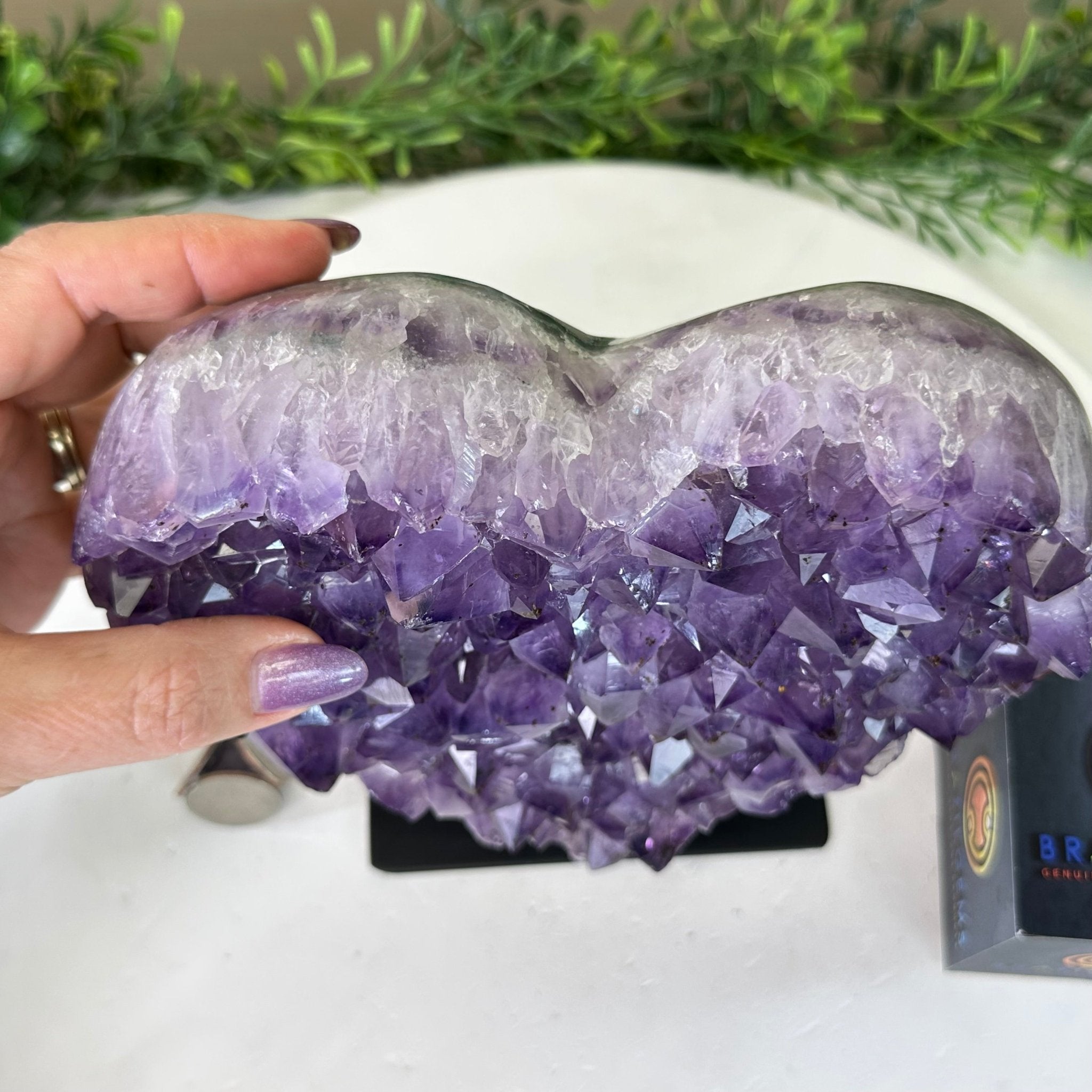 Amethyst Heart Geode on a Metal Stand, 6.5 lbs & 7.3" Tall #5463 - 0330 - Brazil GemsBrazil GemsAmethyst Heart Geode on a Metal Stand, 6.5 lbs & 7.3" Tall #5463 - 0330Hearts5463 - 0330