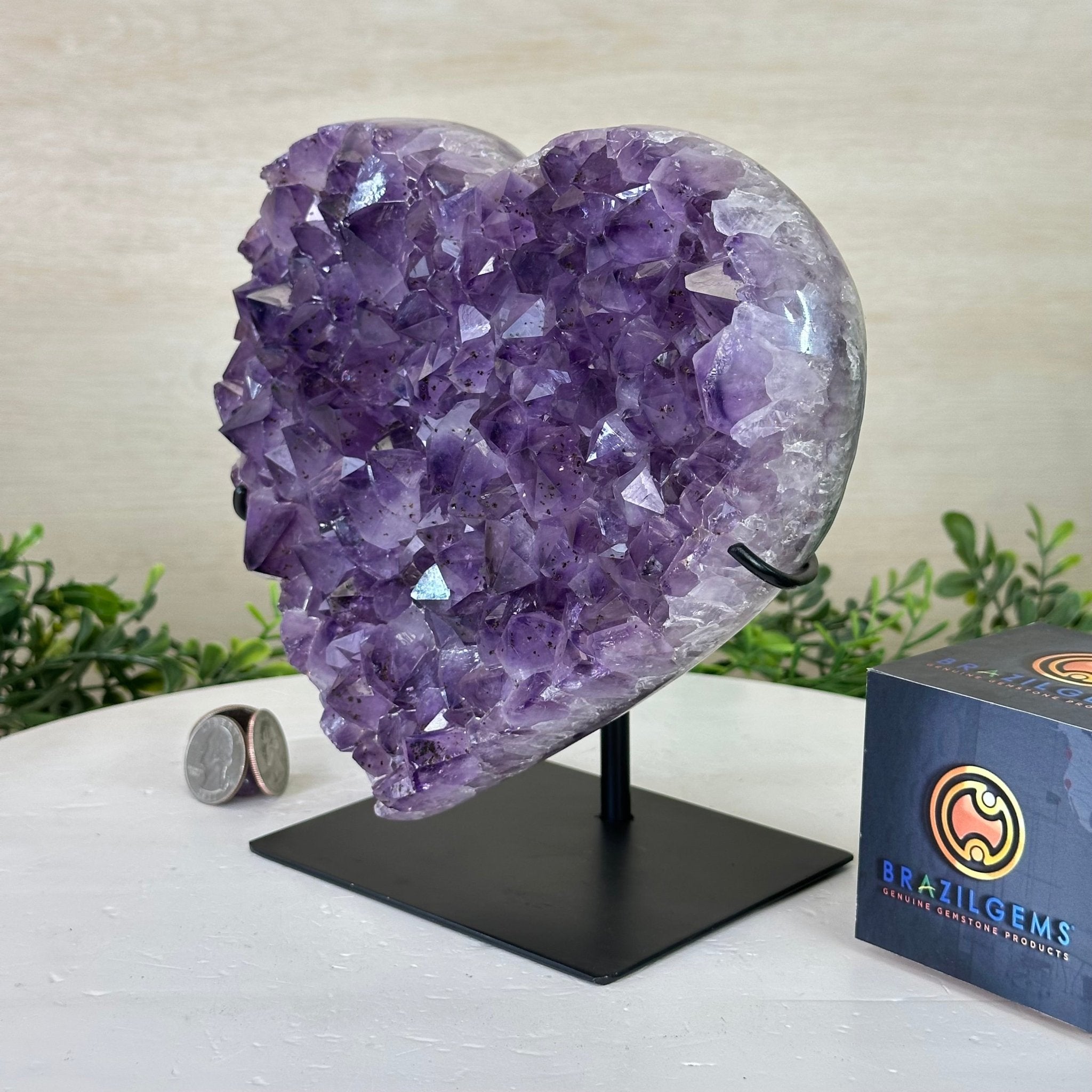 Amethyst Heart Geode on a Metal Stand, 6.5 lbs & 7.3" Tall #5463 - 0330 - Brazil GemsBrazil GemsAmethyst Heart Geode on a Metal Stand, 6.5 lbs & 7.3" Tall #5463 - 0330Hearts5463 - 0330