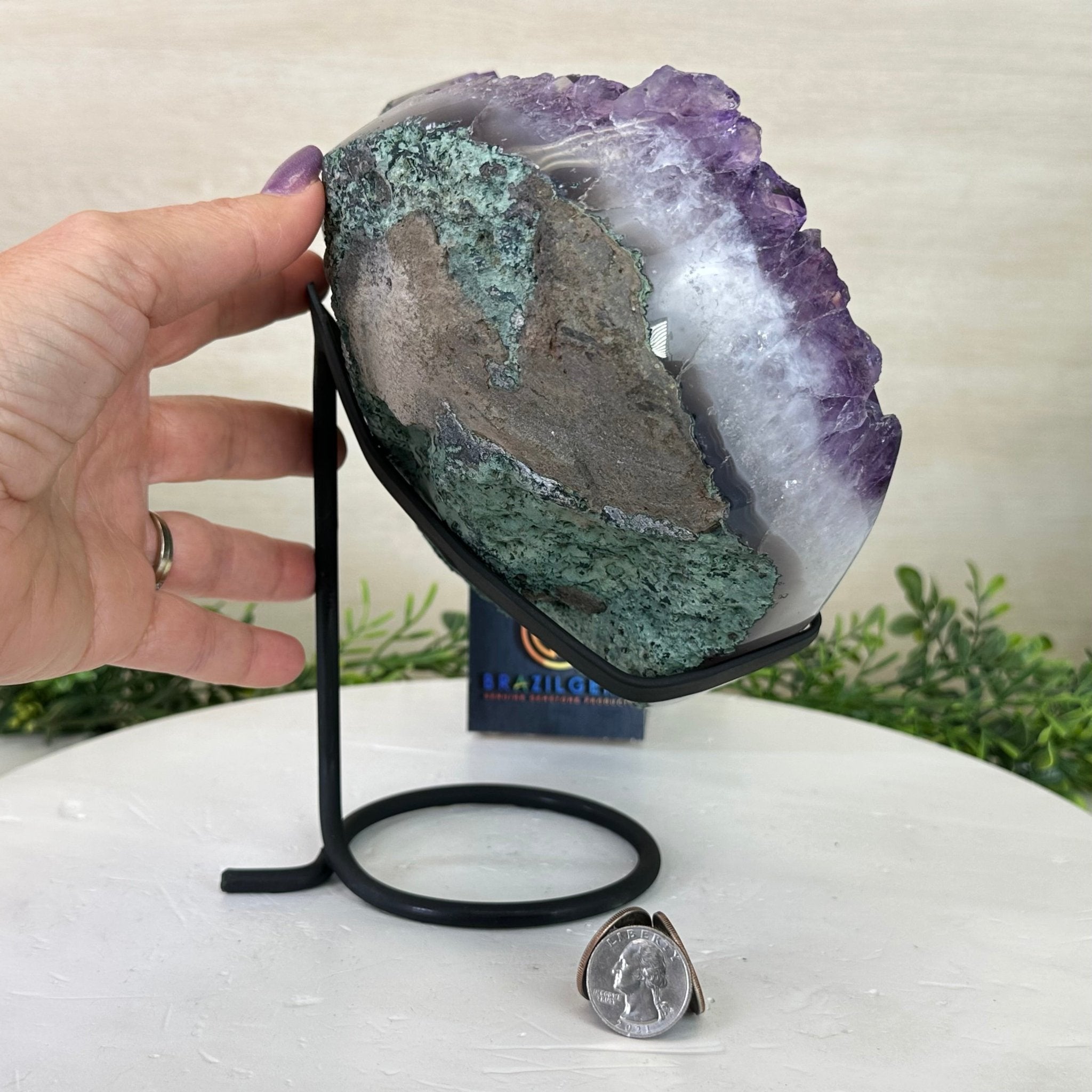 Amethyst Heart Geode on a Metal Stand, 6.9 lbs & 8.8" Tall #5463 - 0349 - Brazil GemsBrazil GemsAmethyst Heart Geode on a Metal Stand, 6.9 lbs & 8.8" Tall #5463 - 0349Hearts5463 - 0349