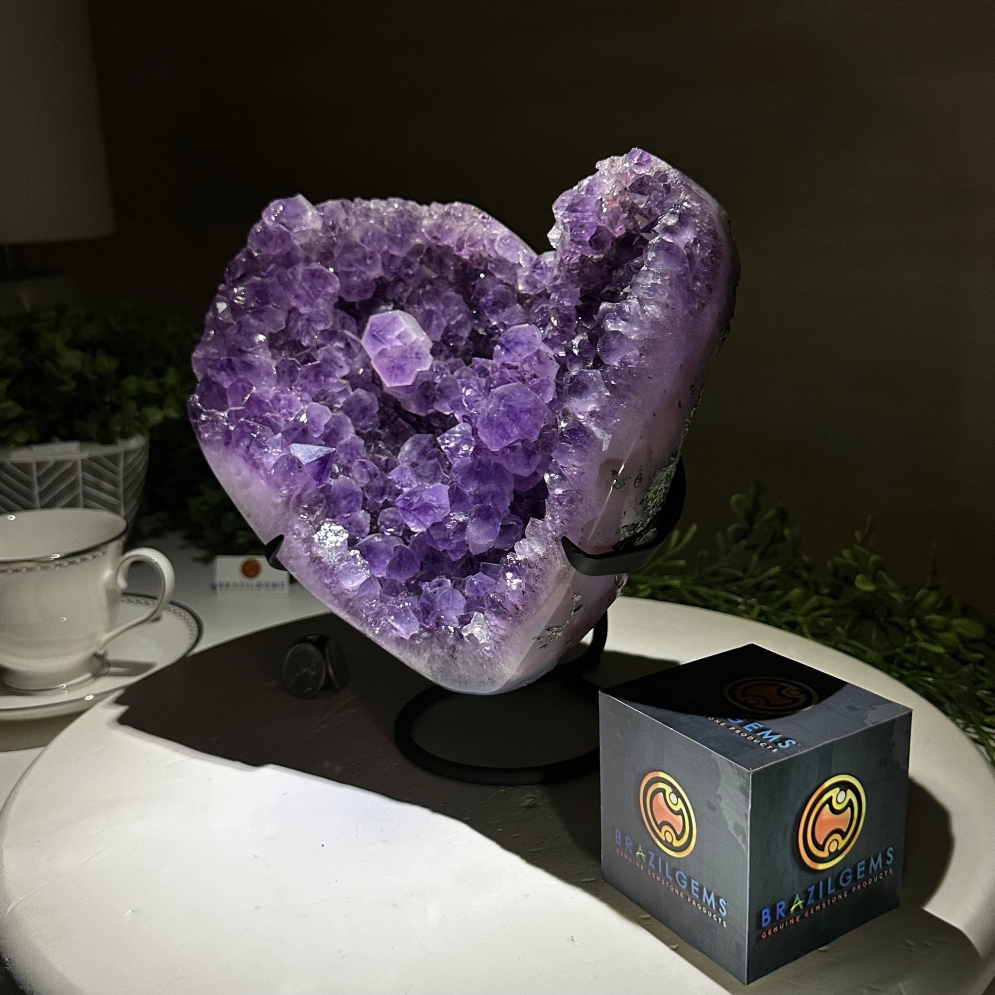 Amethyst Heart Geode on a Metal Stand, 6.9 lbs & 8.8" Tall #5463 - 0349 - Brazil GemsBrazil GemsAmethyst Heart Geode on a Metal Stand, 6.9 lbs & 8.8" Tall #5463 - 0349Hearts5463 - 0349