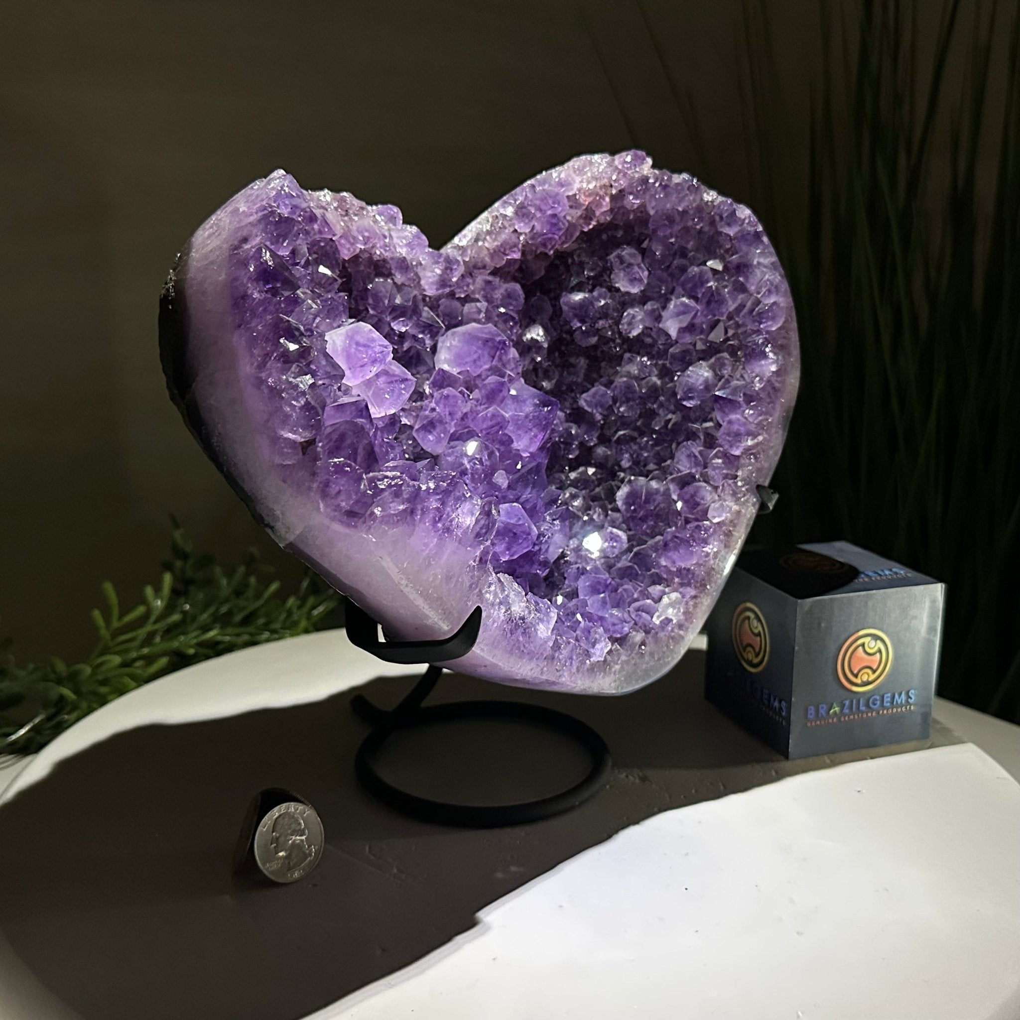 Amethyst Heart Geode on a Metal Stand, 6.9 lbs & 8.8" Tall #5463 - 0349 - Brazil GemsBrazil GemsAmethyst Heart Geode on a Metal Stand, 6.9 lbs & 8.8" Tall #5463 - 0349Hearts5463 - 0349