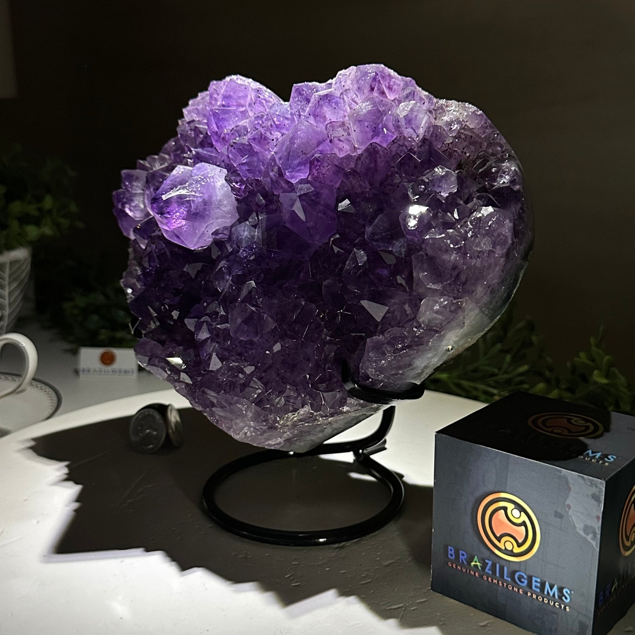 Amethyst Heart Geode on a Metal Stand, 7.8 lbs & 7.9" Tall #5463 - 0350 - Brazil GemsBrazil GemsAmethyst Heart Geode on a Metal Stand, 7.8 lbs & 7.9" Tall #5463 - 0350Hearts5463 - 0350