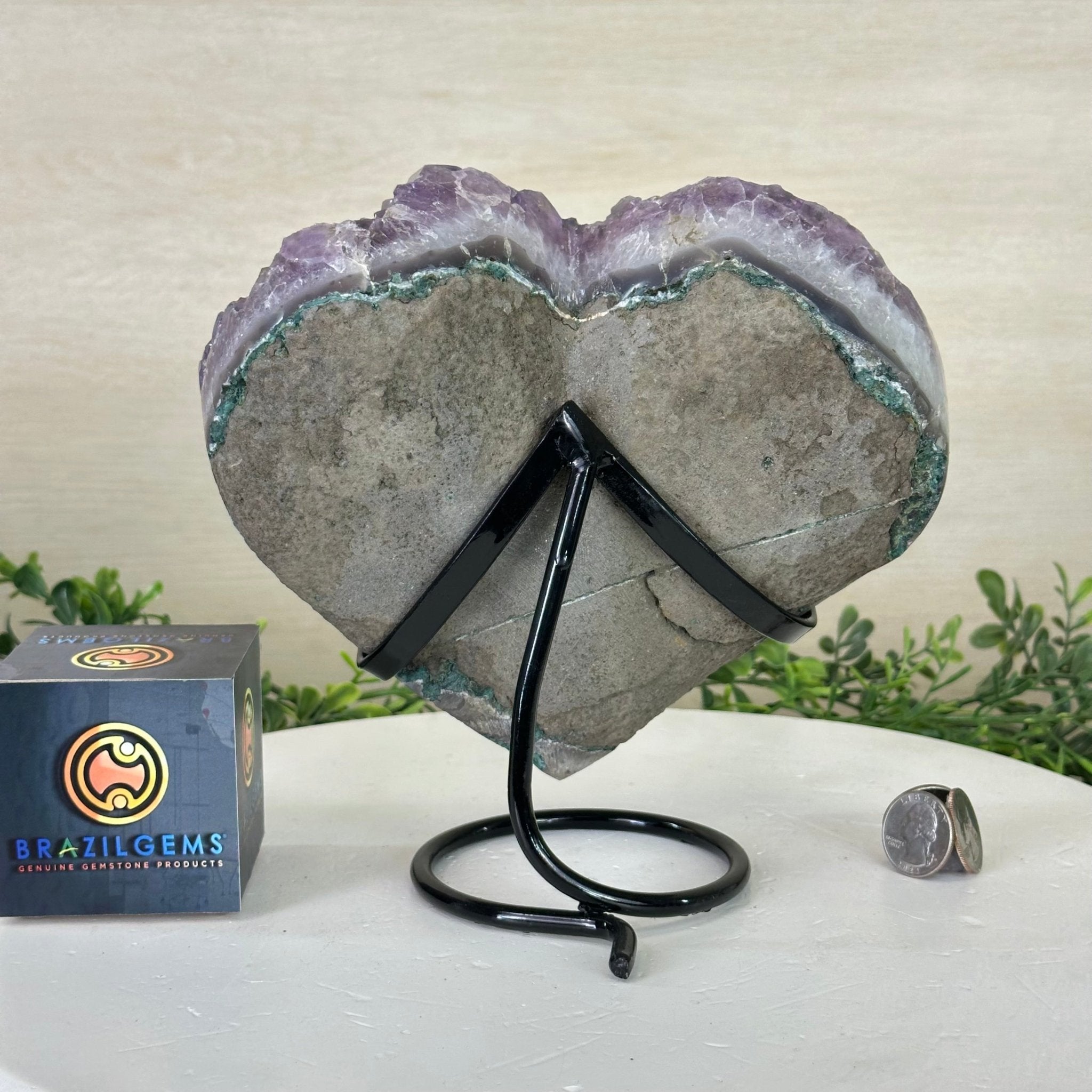 Amethyst Heart Geode on a Metal Stand, 7.8 lbs & 7.9" Tall #5463 - 0350 - Brazil GemsBrazil GemsAmethyst Heart Geode on a Metal Stand, 7.8 lbs & 7.9" Tall #5463 - 0350Hearts5463 - 0350