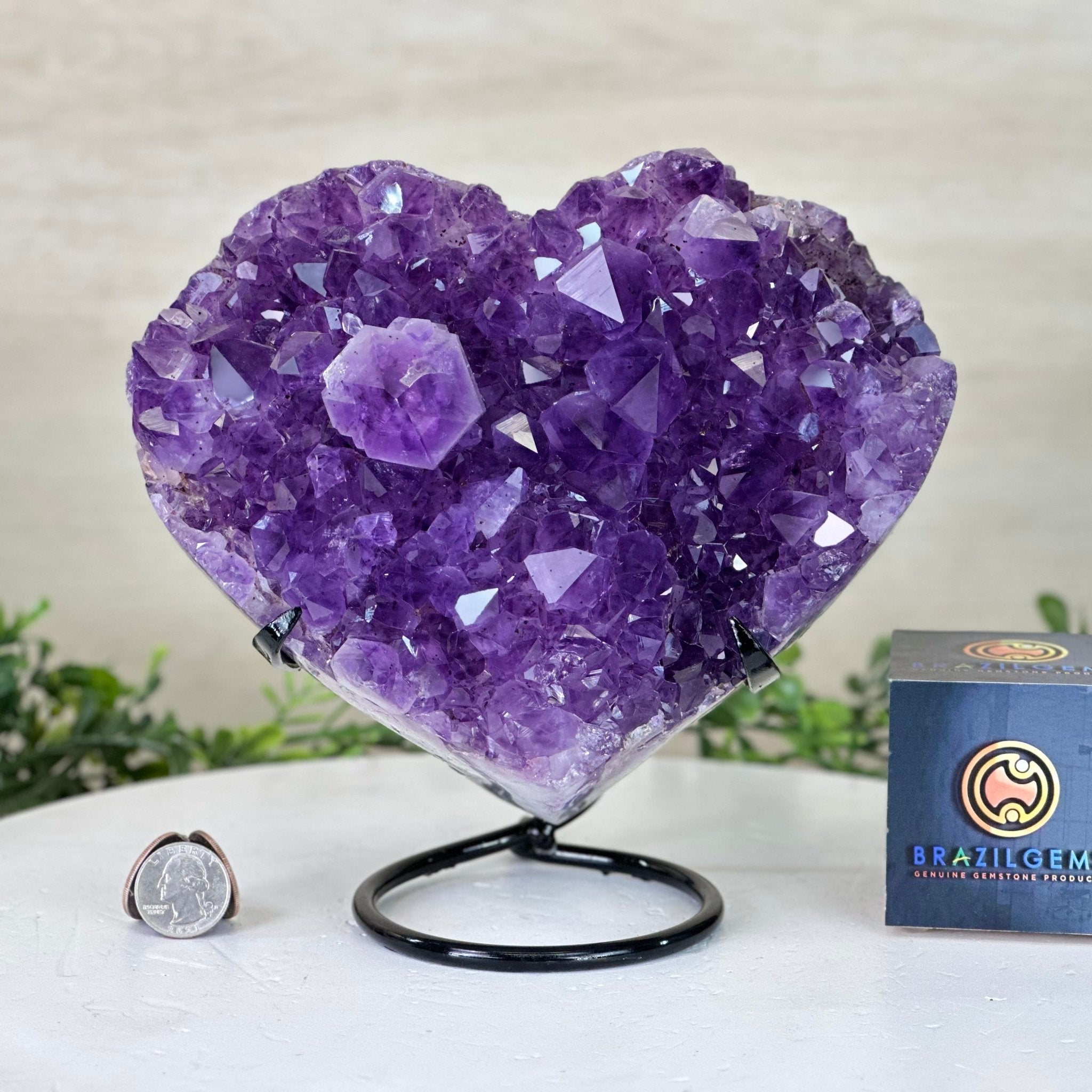 Amethyst Heart Geode on a Metal Stand, 7.8 lbs & 7.9" Tall #5463 - 0350 - Brazil GemsBrazil GemsAmethyst Heart Geode on a Metal Stand, 7.8 lbs & 7.9" Tall #5463 - 0350Hearts5463 - 0350