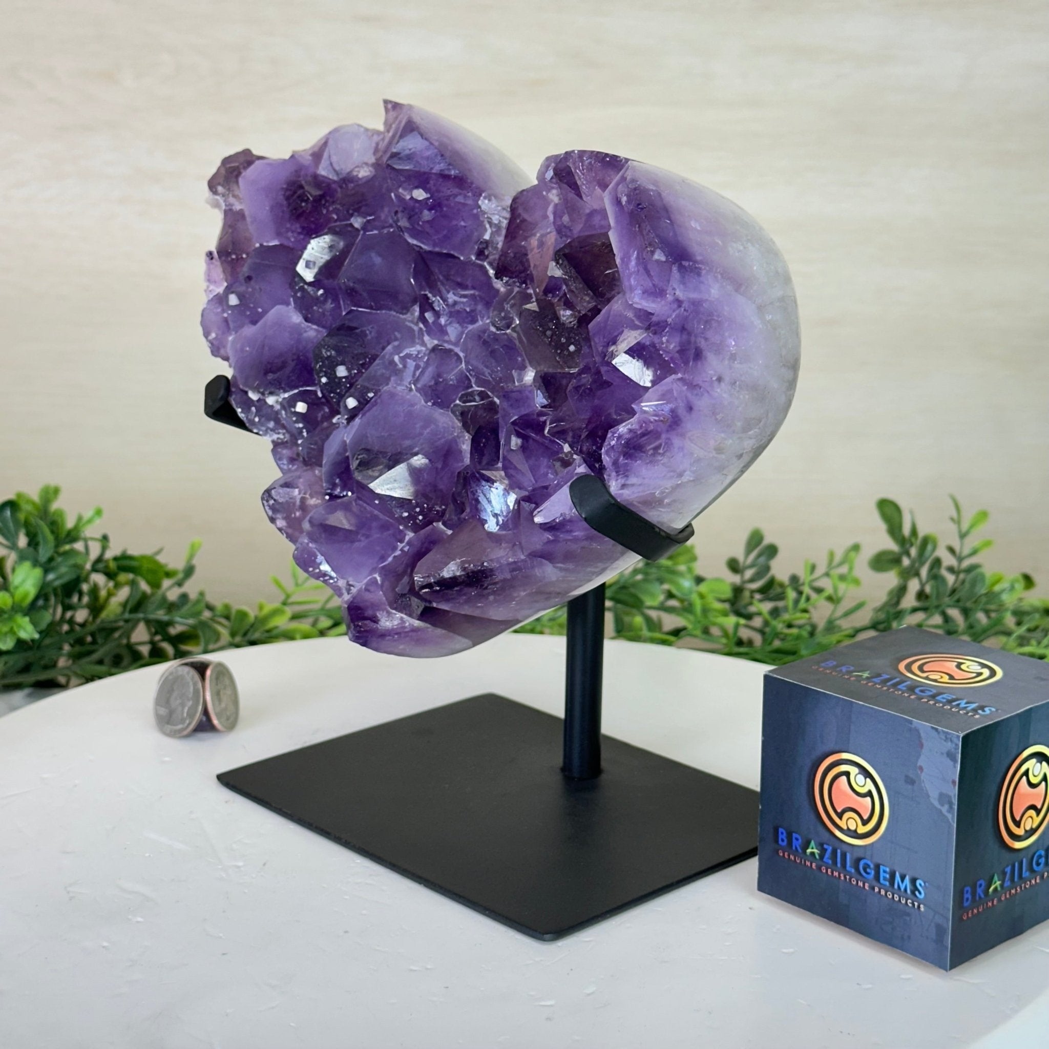 Amethyst Heart Geode on a Metal Stand, 8.3 lbs & 8.3" Tall #5463 - 0358 - Brazil GemsBrazil GemsAmethyst Heart Geode on a Metal Stand, 8.3 lbs & 8.3" Tall #5463 - 0358Hearts5463 - 0358