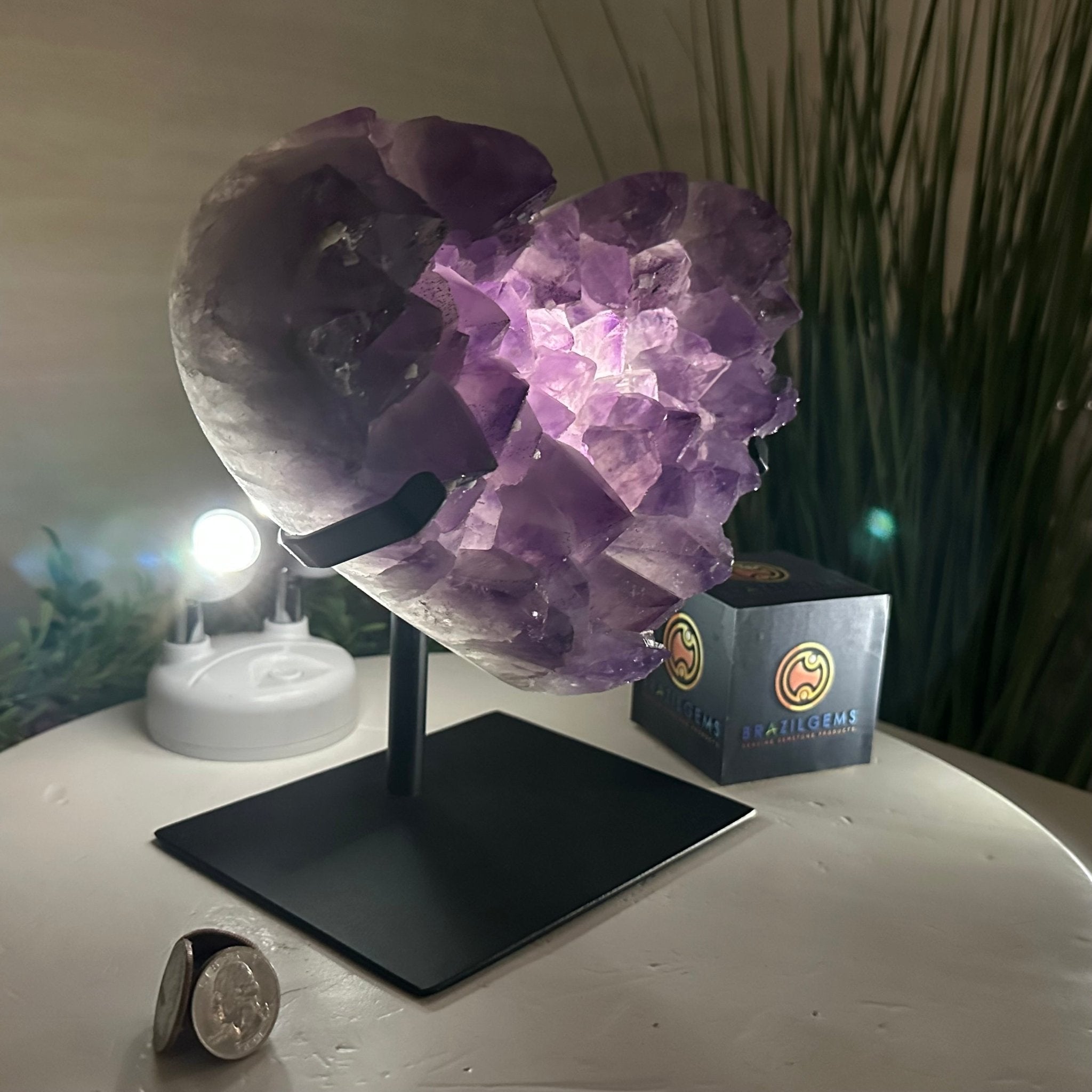 Amethyst Heart Geode on a Metal Stand, 8.3 lbs & 8.3" Tall #5463 - 0358 - Brazil GemsBrazil GemsAmethyst Heart Geode on a Metal Stand, 8.3 lbs & 8.3" Tall #5463 - 0358Hearts5463 - 0358