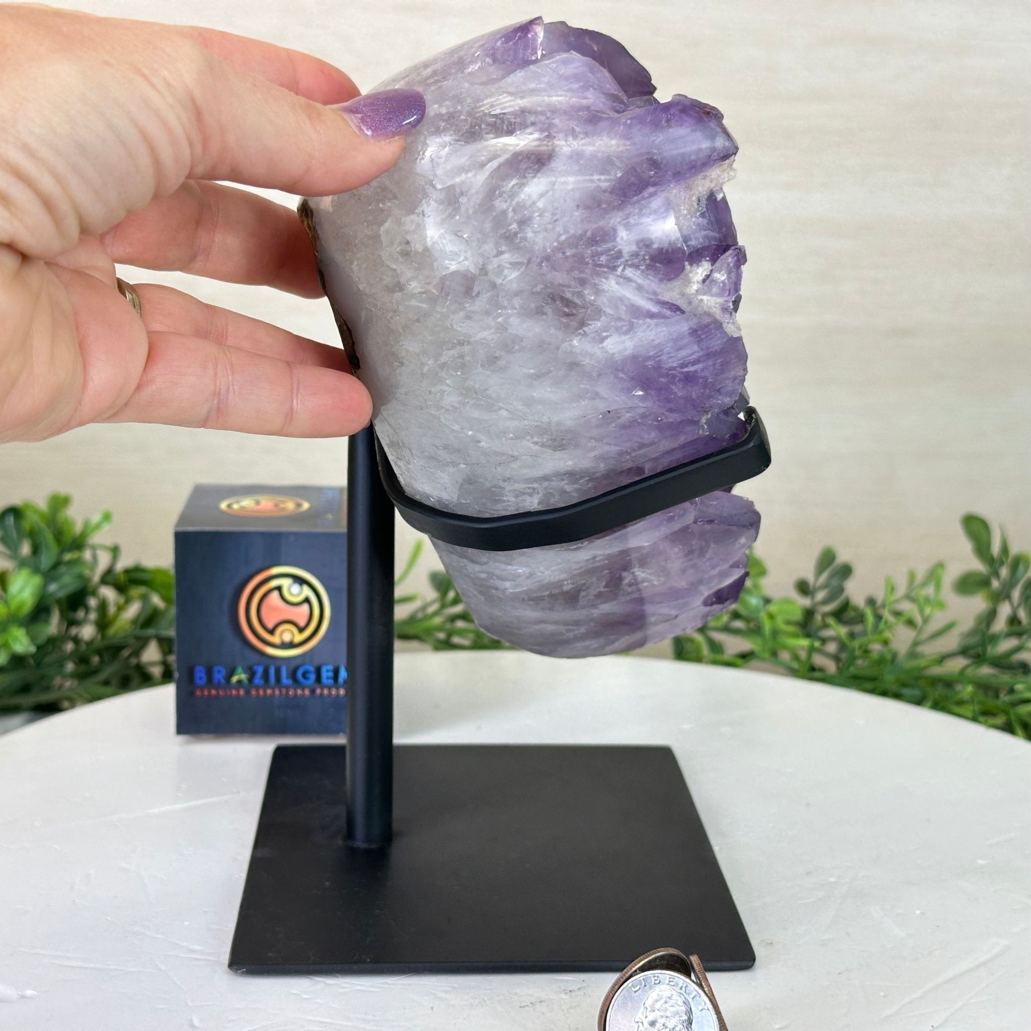 Amethyst Heart Geode on a Metal Stand, 8.3 lbs & 8.3" Tall #5463 - 0358 - Brazil GemsBrazil GemsAmethyst Heart Geode on a Metal Stand, 8.3 lbs & 8.3" Tall #5463 - 0358Hearts5463 - 0358