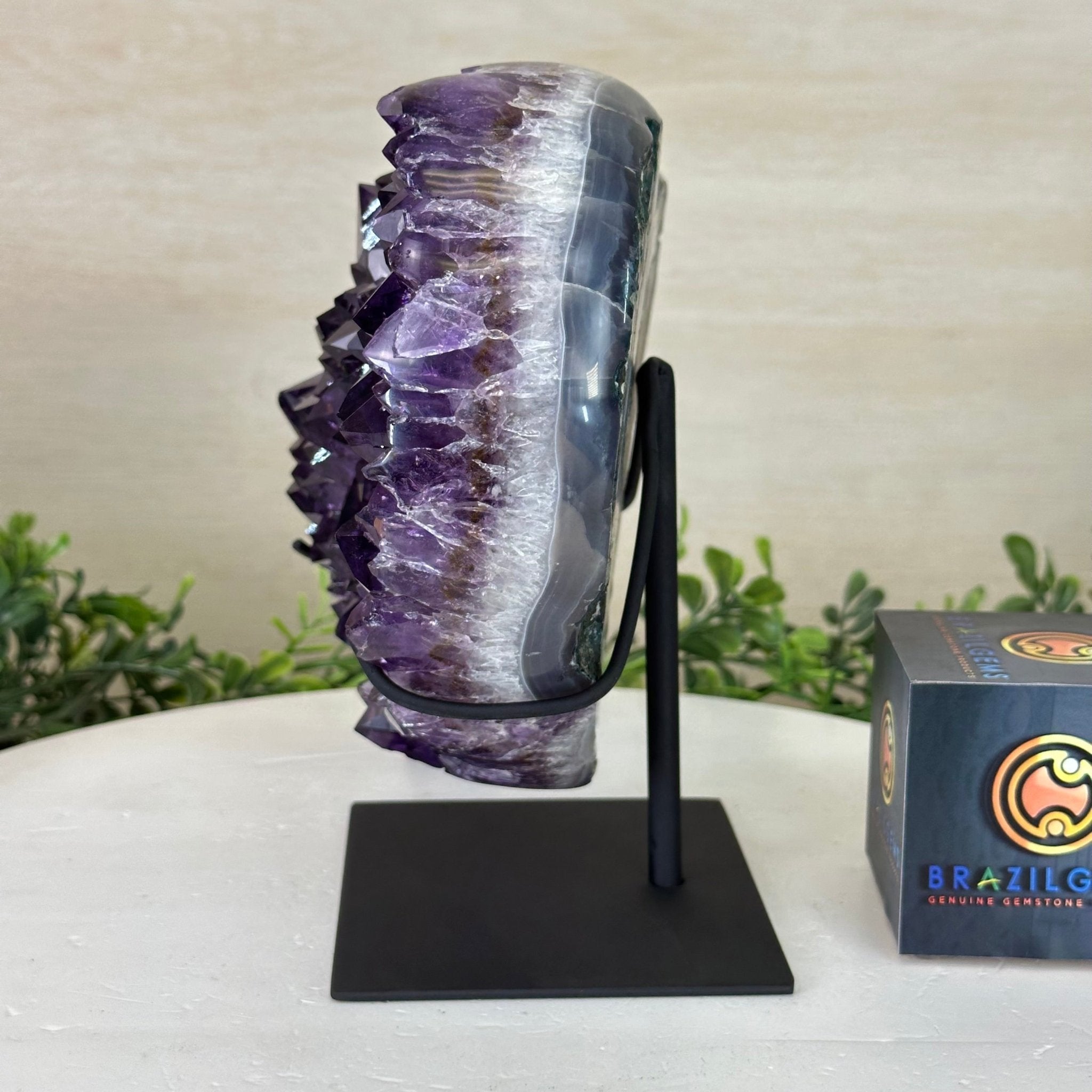 Amethyst Heart Geode on a Metal Stand, 8.6 lbs & 8" Tall #5463 - 0351 - Brazil GemsBrazil GemsAmethyst Heart Geode on a Metal Stand, 8.6 lbs & 8" Tall #5463 - 0351Hearts5463 - 0351