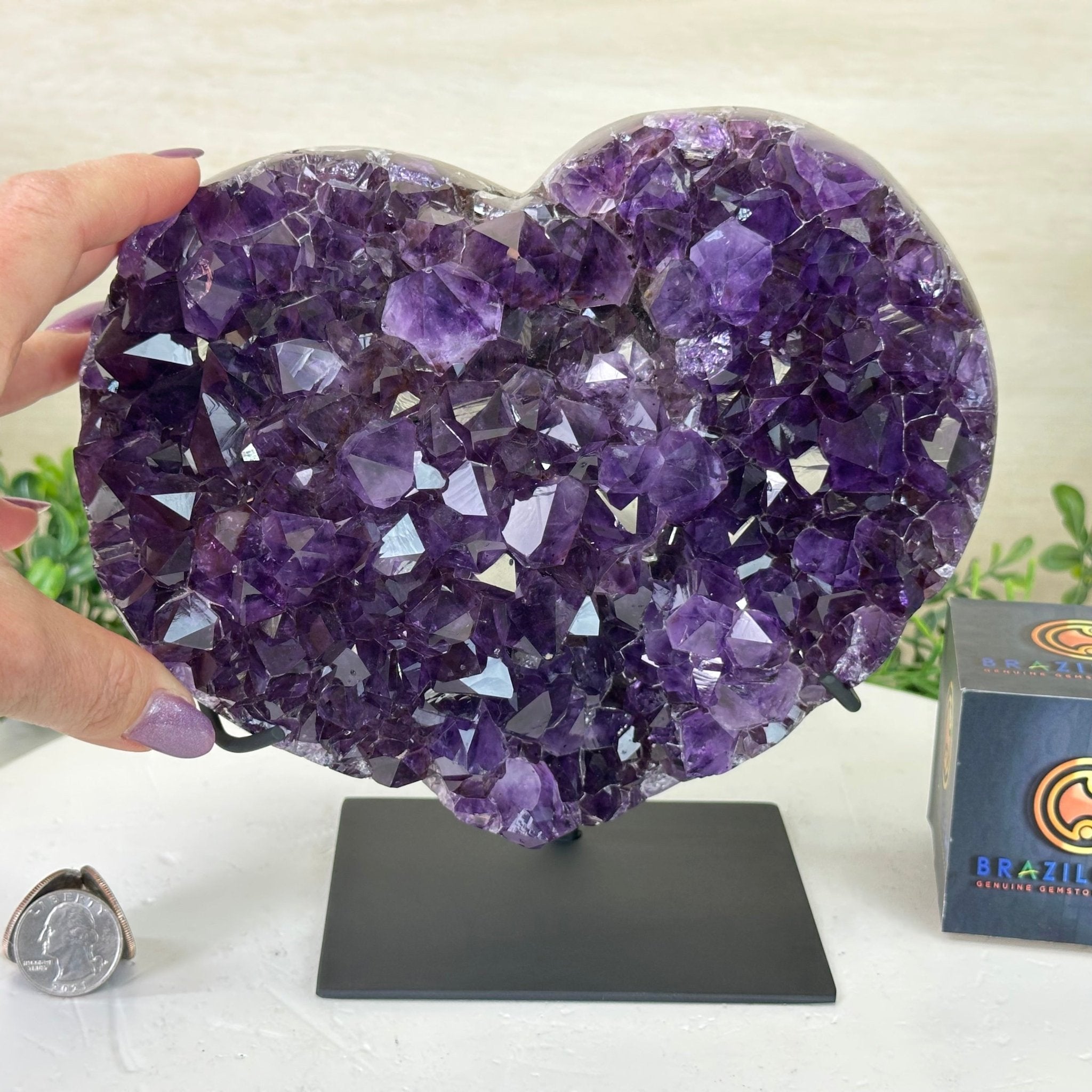 Amethyst Heart Geode on a Metal Stand, 8.6 lbs & 8" Tall #5463 - 0351 - Brazil GemsBrazil GemsAmethyst Heart Geode on a Metal Stand, 8.6 lbs & 8" Tall #5463 - 0351Hearts5463 - 0351