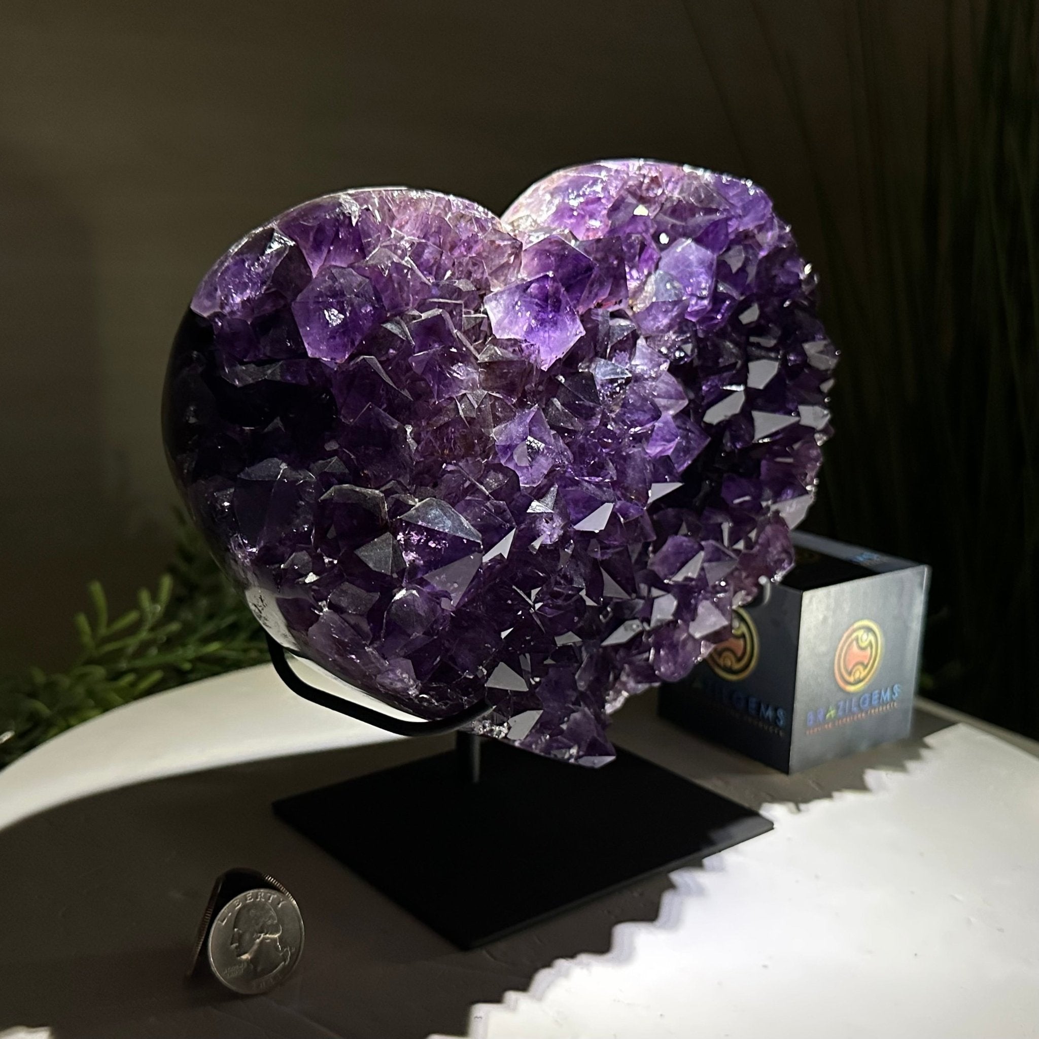 Amethyst Heart Geode on a Metal Stand, 8.6 lbs & 8" Tall #5463 - 0351 - Brazil GemsBrazil GemsAmethyst Heart Geode on a Metal Stand, 8.6 lbs & 8" Tall #5463 - 0351Hearts5463 - 0351