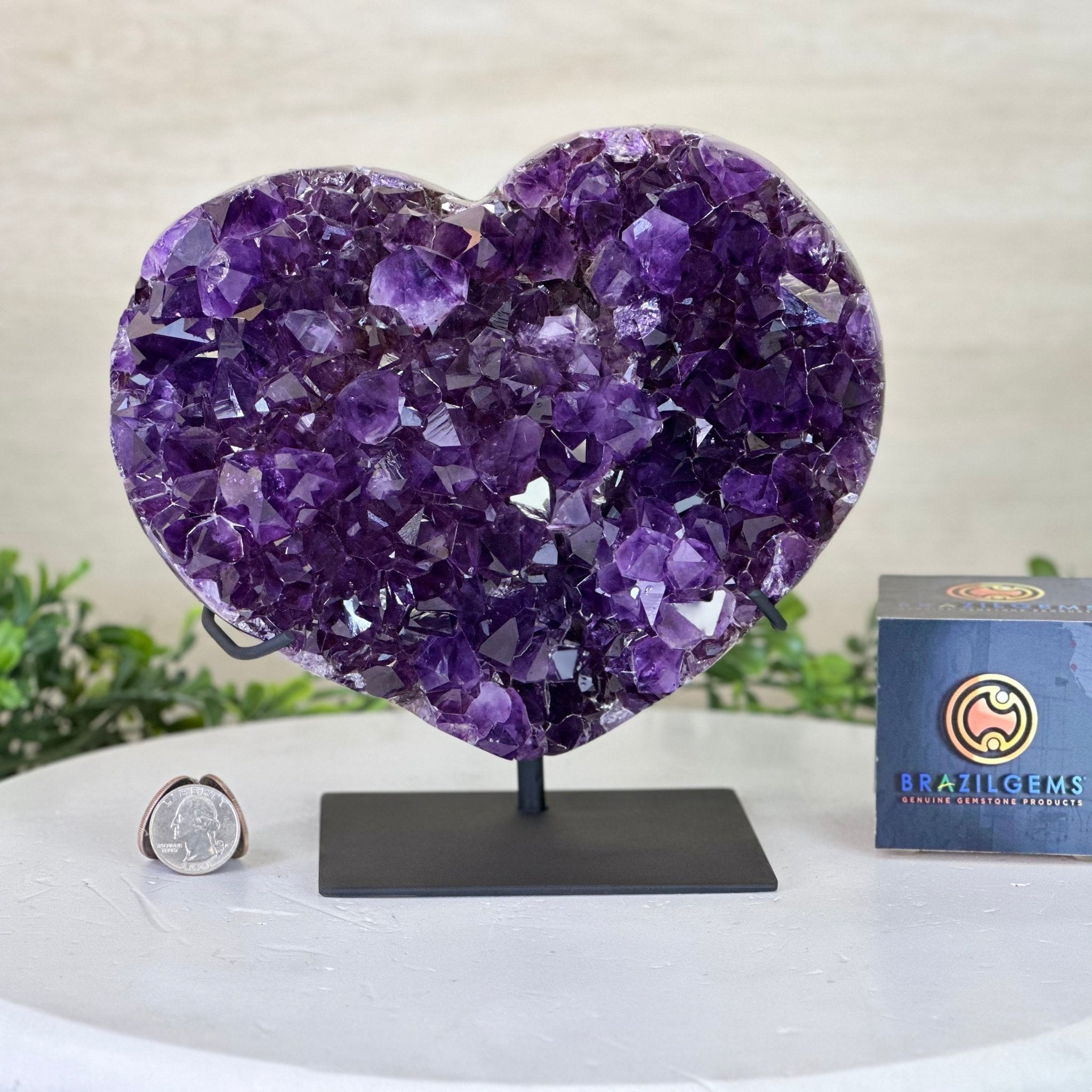 Amethyst Heart Geode on a Metal Stand, 8.6 lbs & 8" Tall #5463 - 0351 - Brazil GemsBrazil GemsAmethyst Heart Geode on a Metal Stand, 8.6 lbs & 8" Tall #5463 - 0351Hearts5463 - 0351