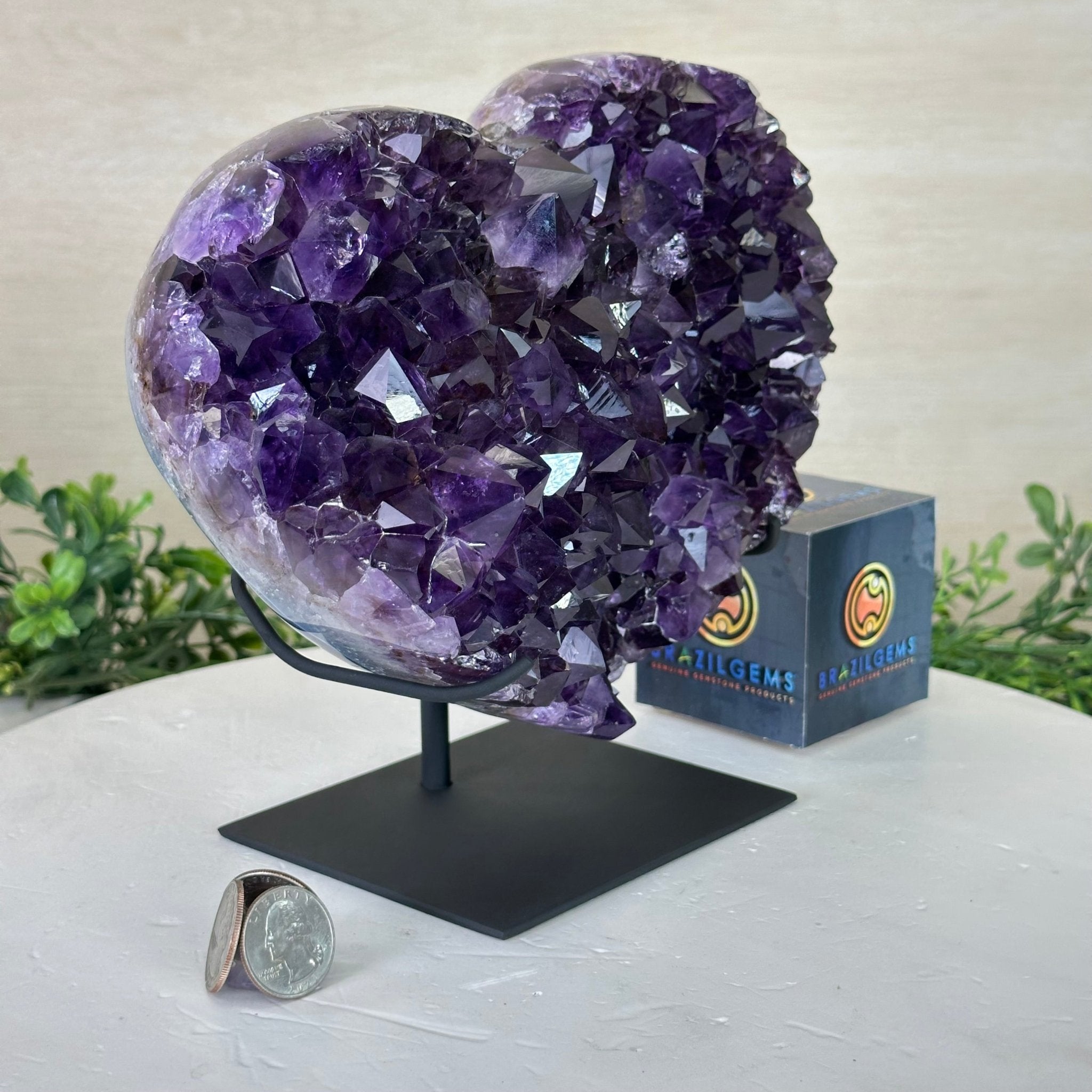 Amethyst Heart Geode on a Metal Stand, 8.6 lbs & 8" Tall #5463 - 0351 - Brazil GemsBrazil GemsAmethyst Heart Geode on a Metal Stand, 8.6 lbs & 8" Tall #5463 - 0351Hearts5463 - 0351