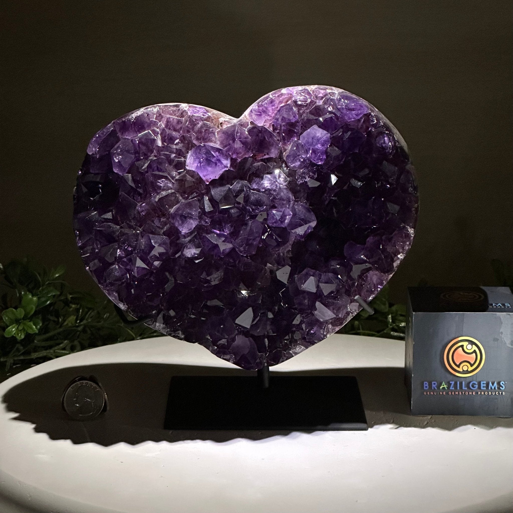 Amethyst Heart Geode on a Metal Stand, 8.6 lbs & 8" Tall #5463 - 0351 - Brazil GemsBrazil GemsAmethyst Heart Geode on a Metal Stand, 8.6 lbs & 8" Tall #5463 - 0351Hearts5463 - 0351