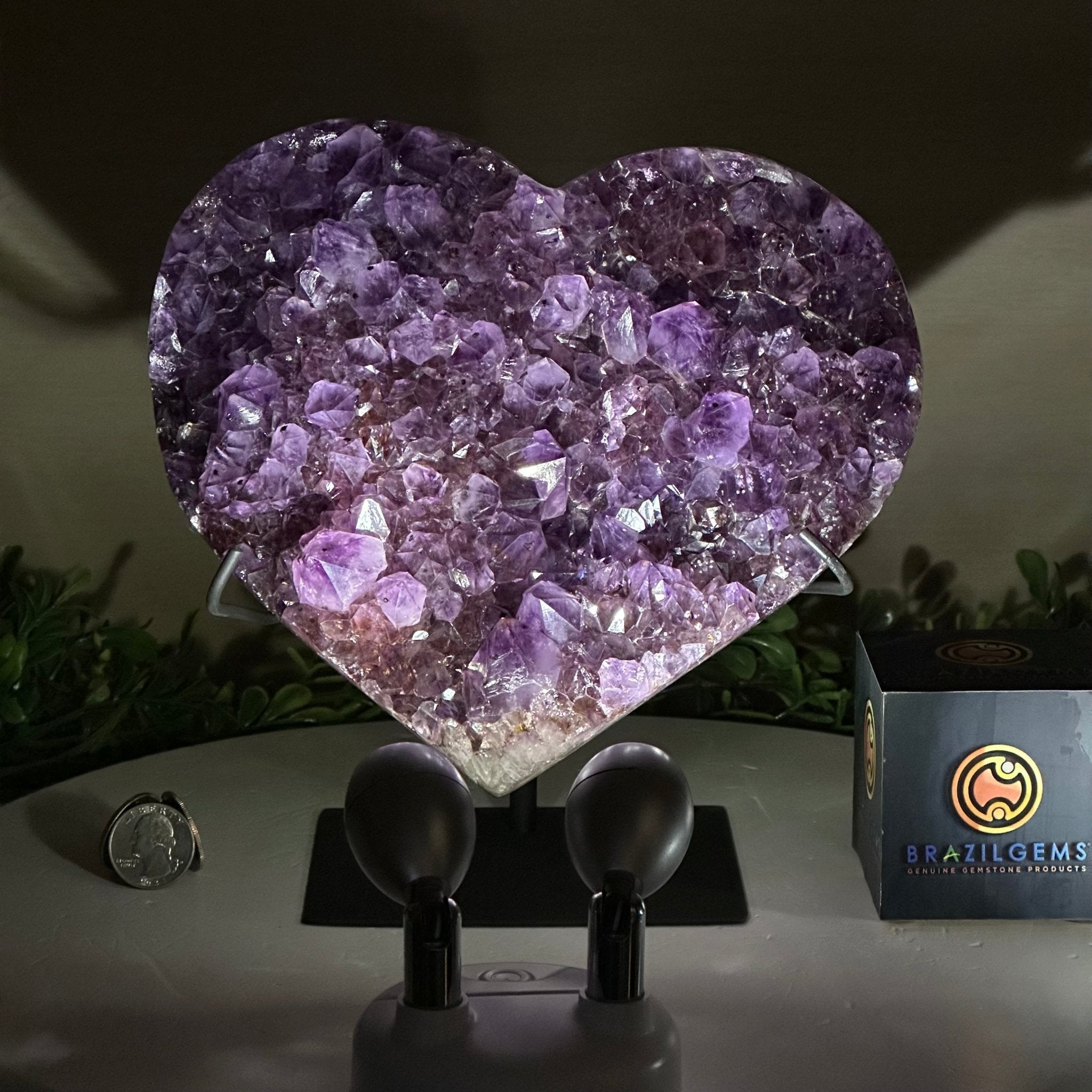 Amethyst Heart Geode on a Metal Stand, 9.3 lbs & 8.4" Tall #5463 - 0352 - Brazil GemsBrazil GemsAmethyst Heart Geode on a Metal Stand, 9.3 lbs & 8.4" Tall #5463 - 0352Hearts5463 - 0352