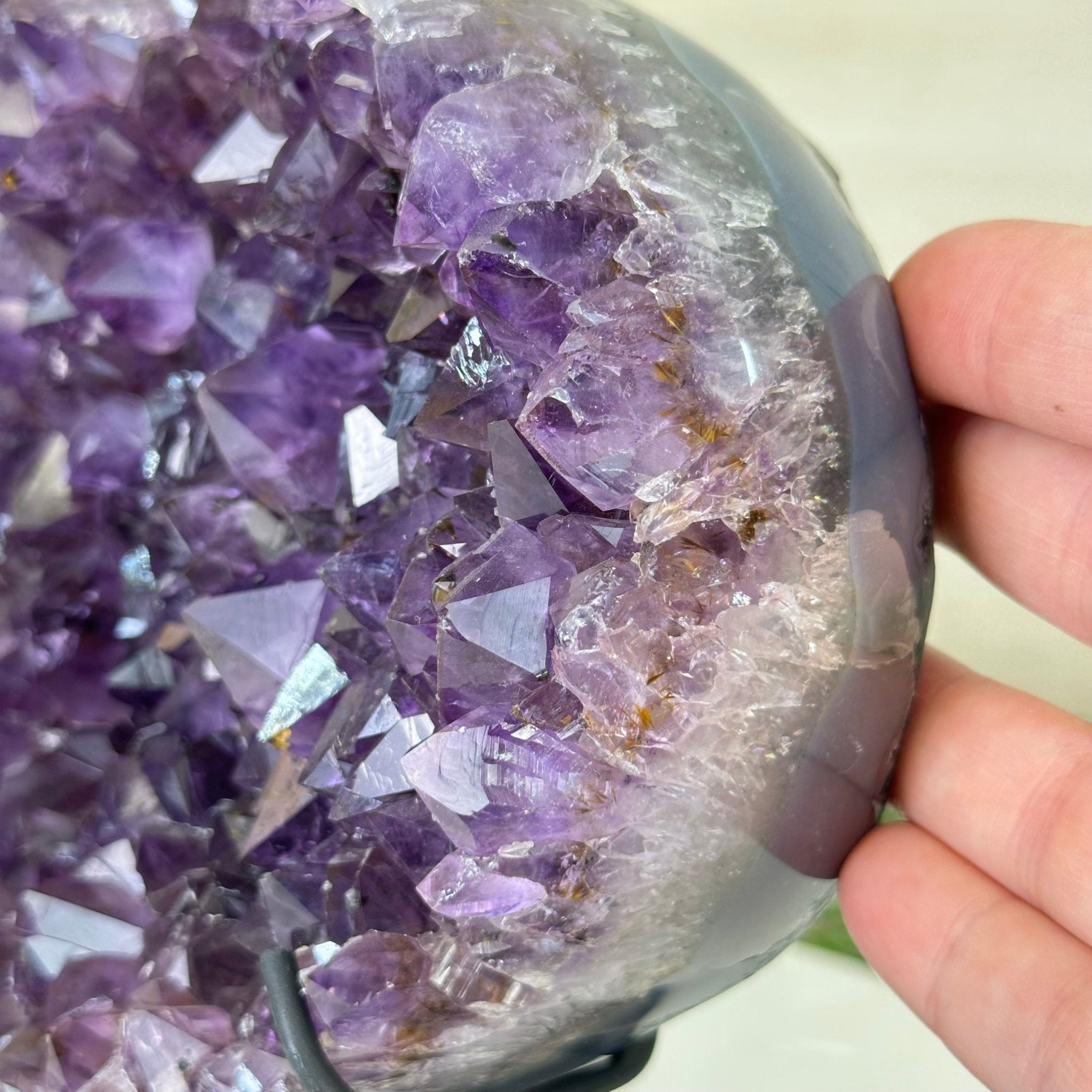 Amethyst Heart Geode on a Metal Stand, 9.3 lbs & 8.4" Tall #5463 - 0352 - Brazil GemsBrazil GemsAmethyst Heart Geode on a Metal Stand, 9.3 lbs & 8.4" Tall #5463 - 0352Hearts5463 - 0352