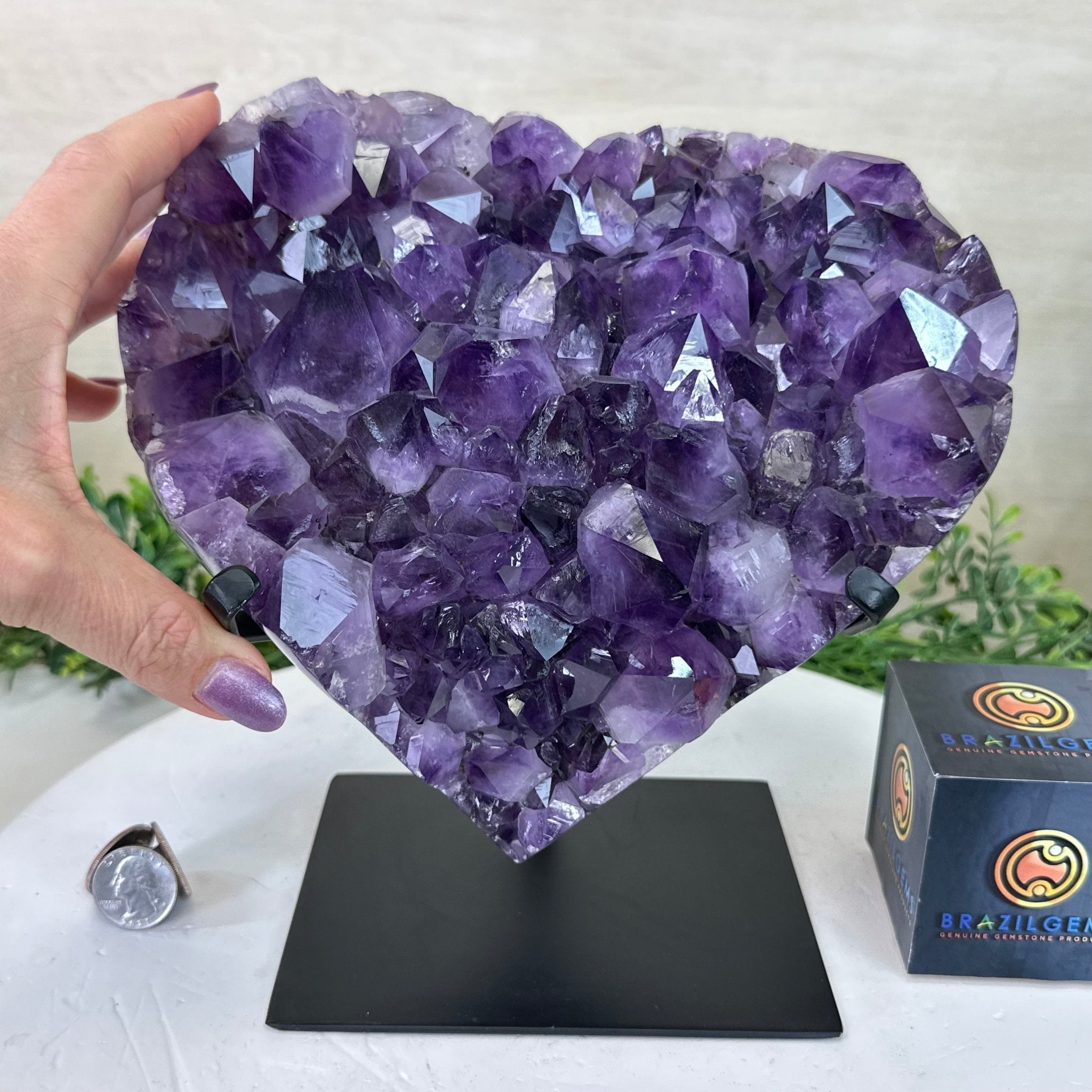 Amethyst Heart Geode on a Metal Stand, 9.9 lbs & 8.9" Tall #5463 - 0353 - Brazil GemsBrazil GemsAmethyst Heart Geode on a Metal Stand, 9.9 lbs & 8.9" Tall #5463 - 0353Hearts5463 - 0353