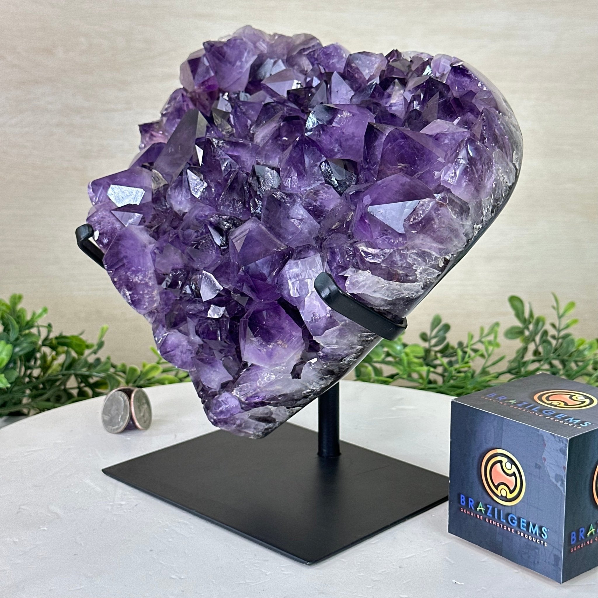 Amethyst Heart Geode on a Metal Stand, 9.9 lbs & 8.9" Tall #5463 - 0353 - Brazil GemsBrazil GemsAmethyst Heart Geode on a Metal Stand, 9.9 lbs & 8.9" Tall #5463 - 0353Hearts5463 - 0353