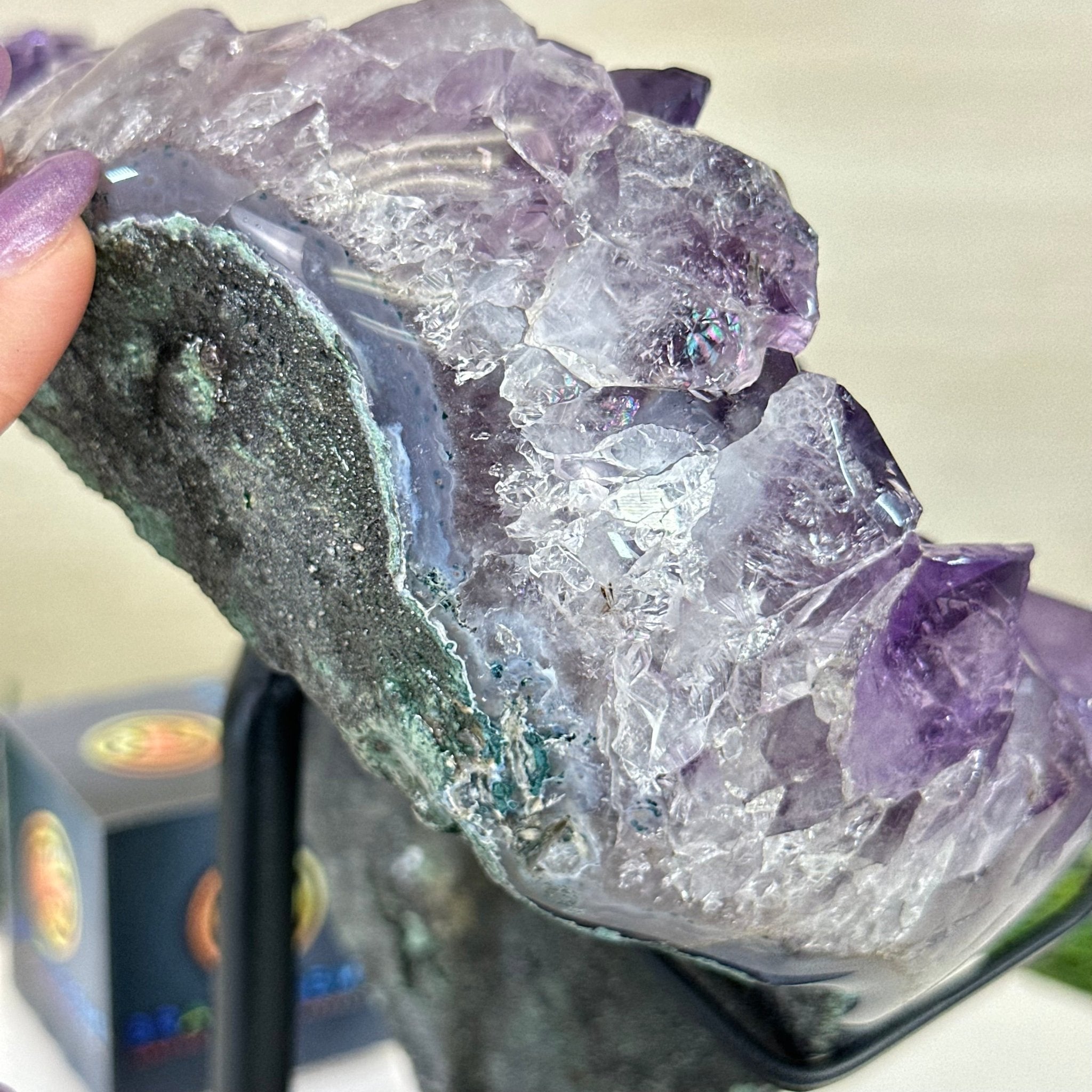 Amethyst Heart Geode on a Metal Stand, 9.9 lbs & 8.9" Tall #5463 - 0353 - Brazil GemsBrazil GemsAmethyst Heart Geode on a Metal Stand, 9.9 lbs & 8.9" Tall #5463 - 0353Hearts5463 - 0353