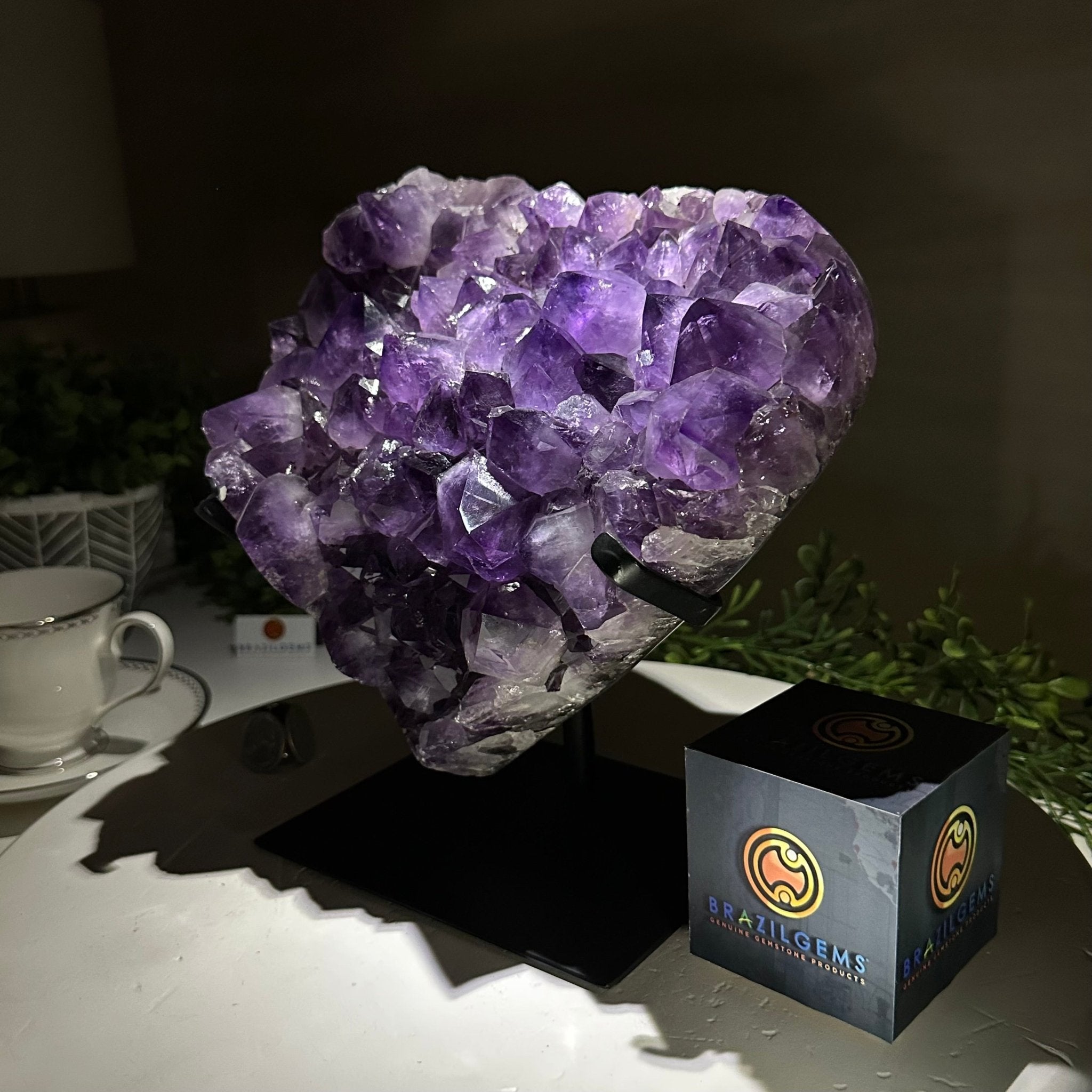 Amethyst Heart Geode on a Metal Stand, 9.9 lbs & 8.9" Tall #5463 - 0353 - Brazil GemsBrazil GemsAmethyst Heart Geode on a Metal Stand, 9.9 lbs & 8.9" Tall #5463 - 0353Hearts5463 - 0353