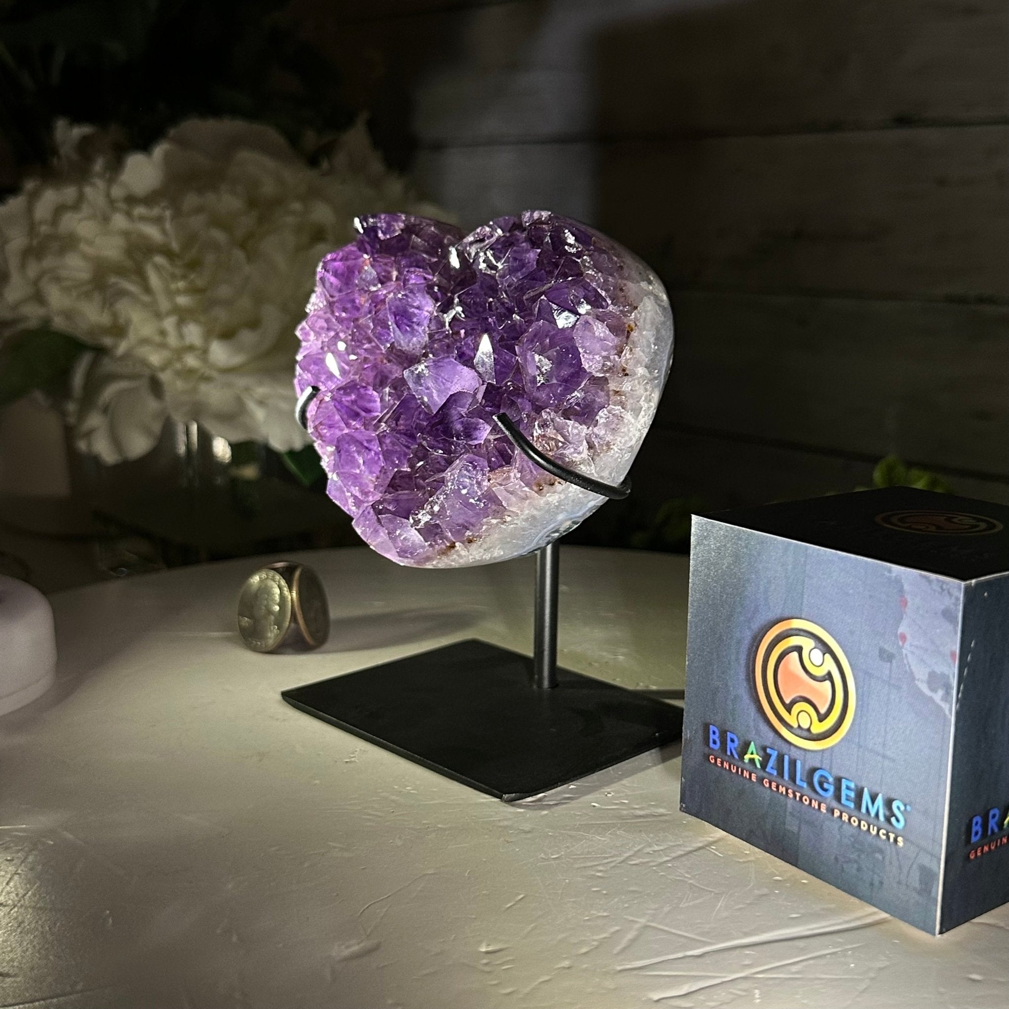 Amethyst Heart Geode w/ metal stand, 1.6 lbs & 5" Tall #5463-0305 - Brazil GemsBrazil GemsAmethyst Heart Geode w/ metal stand, 1.6 lbs & 5" Tall #5463-0305Hearts5463-0305