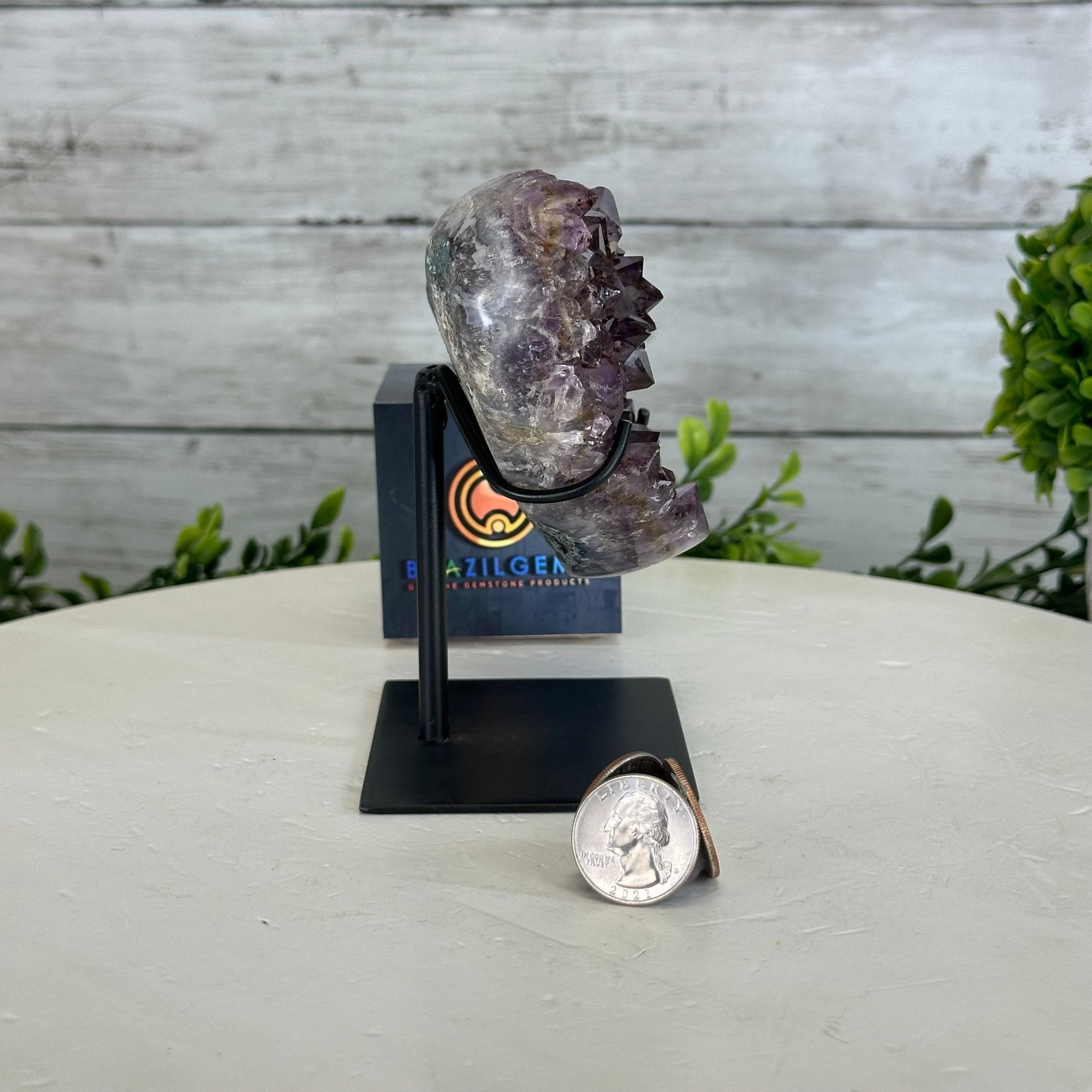 Amethyst Heart Geode w/ metal stand, 1.6 lbs & 5.1" Tall #5463-0303 - Brazil GemsBrazil GemsAmethyst Heart Geode w/ metal stand, 1.6 lbs & 5.1" Tall #5463-0303Hearts5463-0303