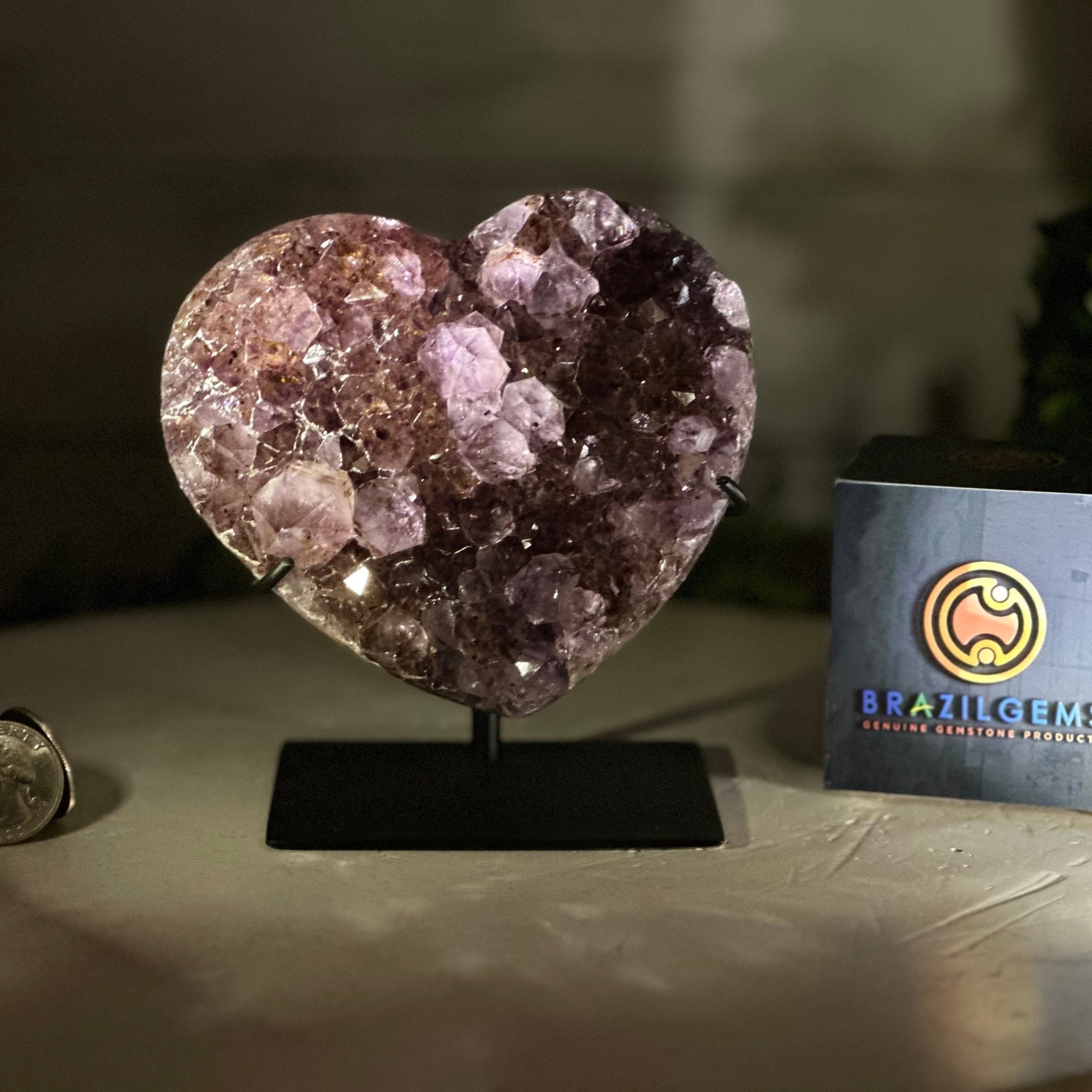 Amethyst Heart Geode w/ metal stand, 2 lbs & 5" Tall #5463-0310 - Brazil GemsBrazil GemsAmethyst Heart Geode w/ metal stand, 2 lbs & 5" Tall #5463-0310Hearts5463-0310