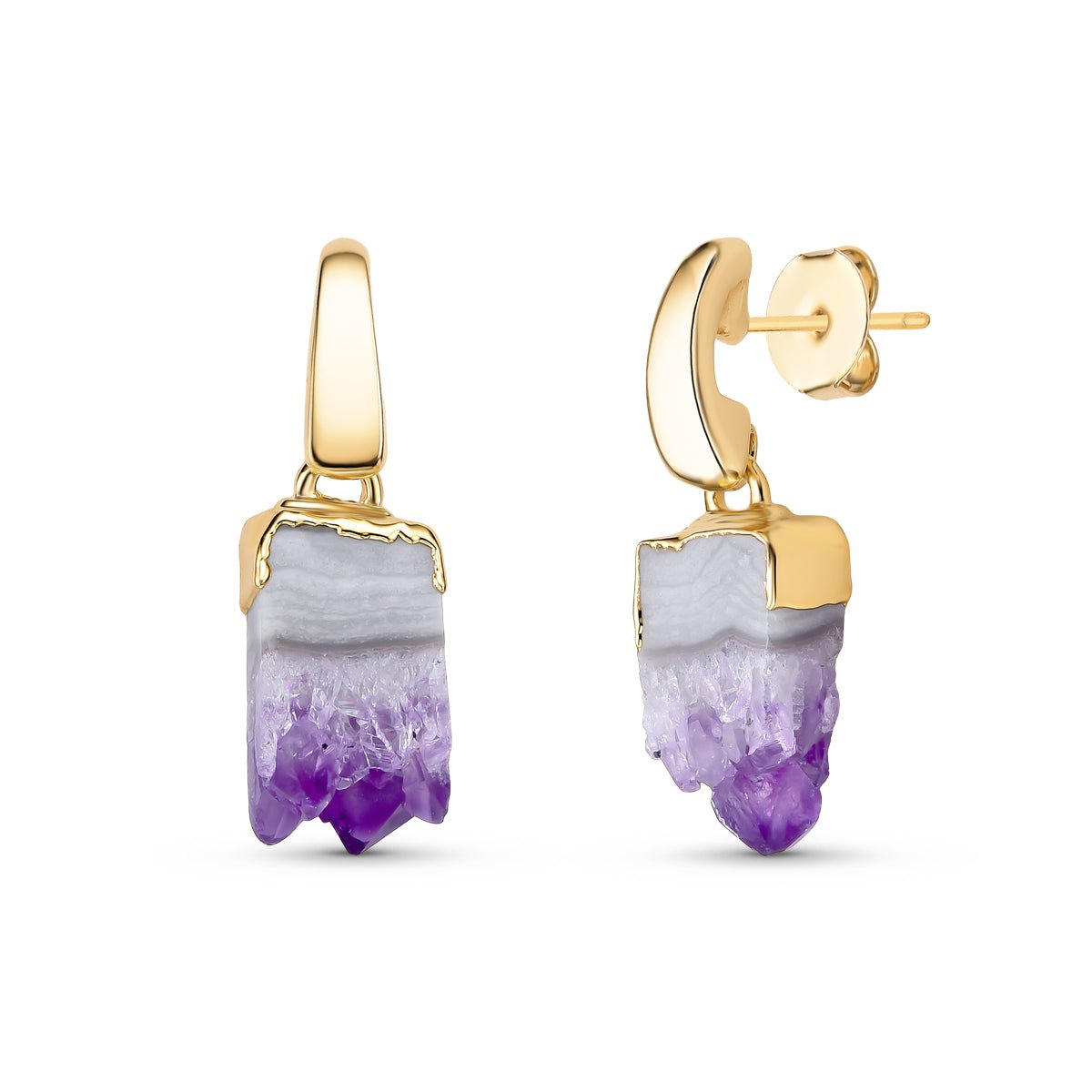 Amethyst and Labradorite Earrings Long Dangle Sterling Silver Freeform Shapes Amethyst and Labradorite Earrings Long Dangle Sterling Silver Freeform Shapes