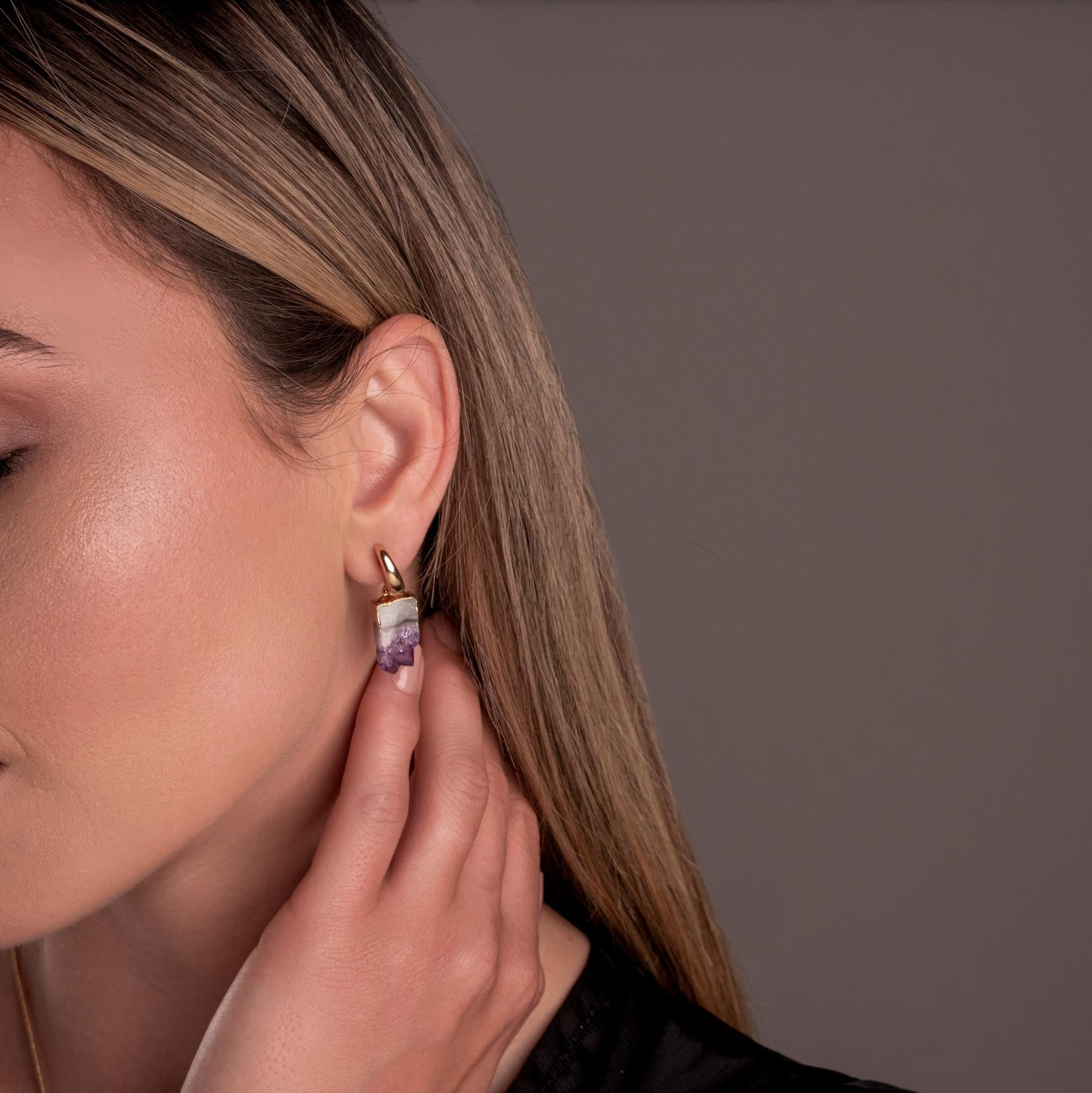 Amethyst and Labradorite Earrings Long Dangle Sterling Silver Freeform Shapes Amethyst and Labradorite Earrings Long Dangle Sterling Silver Freeform Shapes