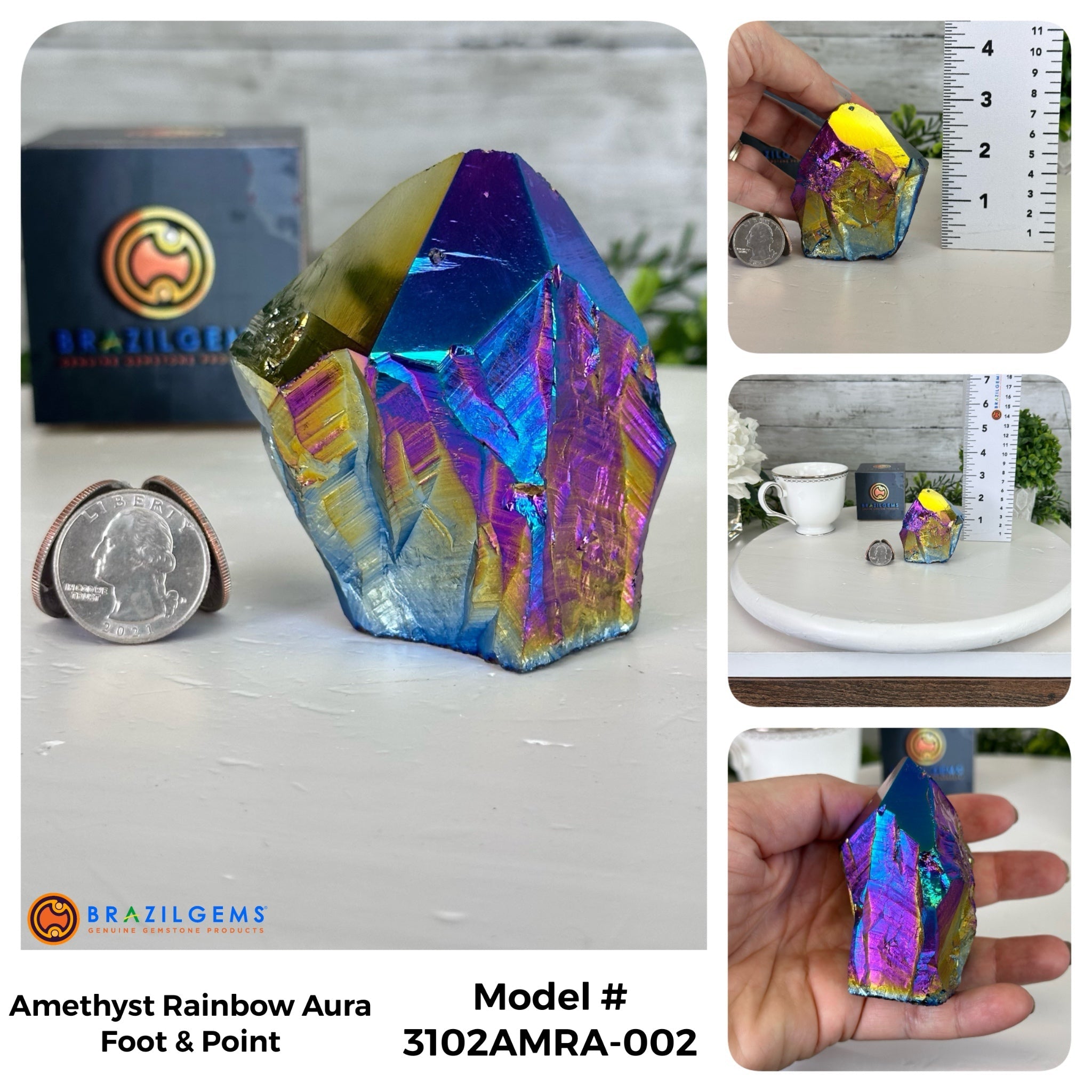 Amethyst Rainbow Aura Crystal Foot & Point, Select Your Item #3102AMRA - Brazil GemsBrazil GemsAmethyst Rainbow Aura Crystal Foot & Point, Select Your Item #3102AMRACrystal Points3102AMRA-002